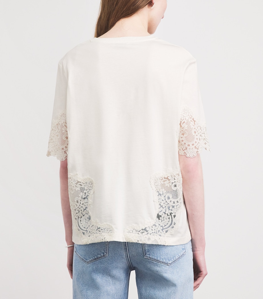 Sandro Paris Womens Cotton Lace T-Shirt Ecru Image 5