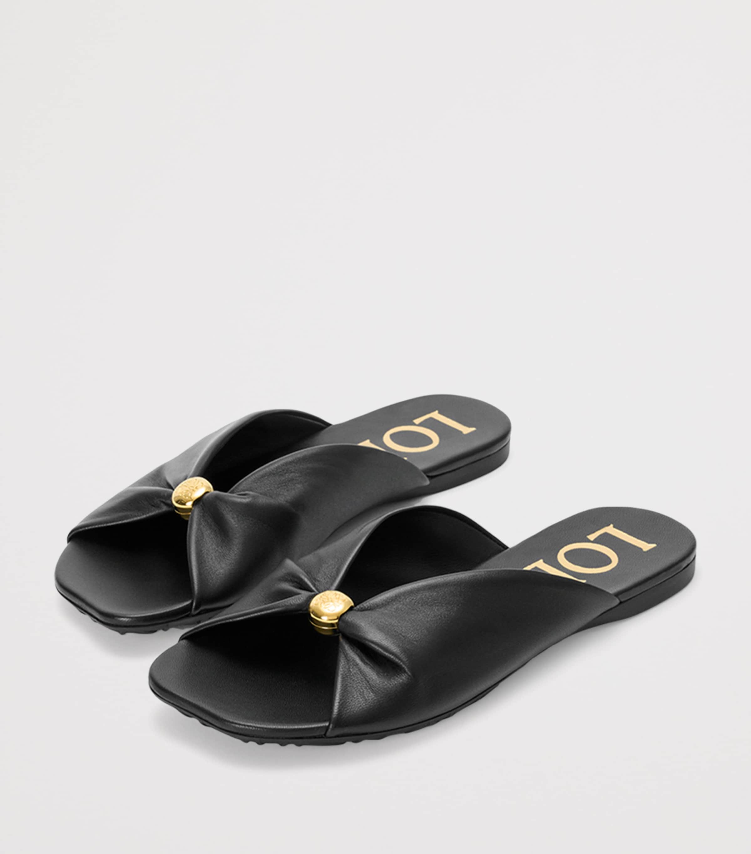 LOEWE x Paula's Ibiza Leather Pebble Slides Black Image 3