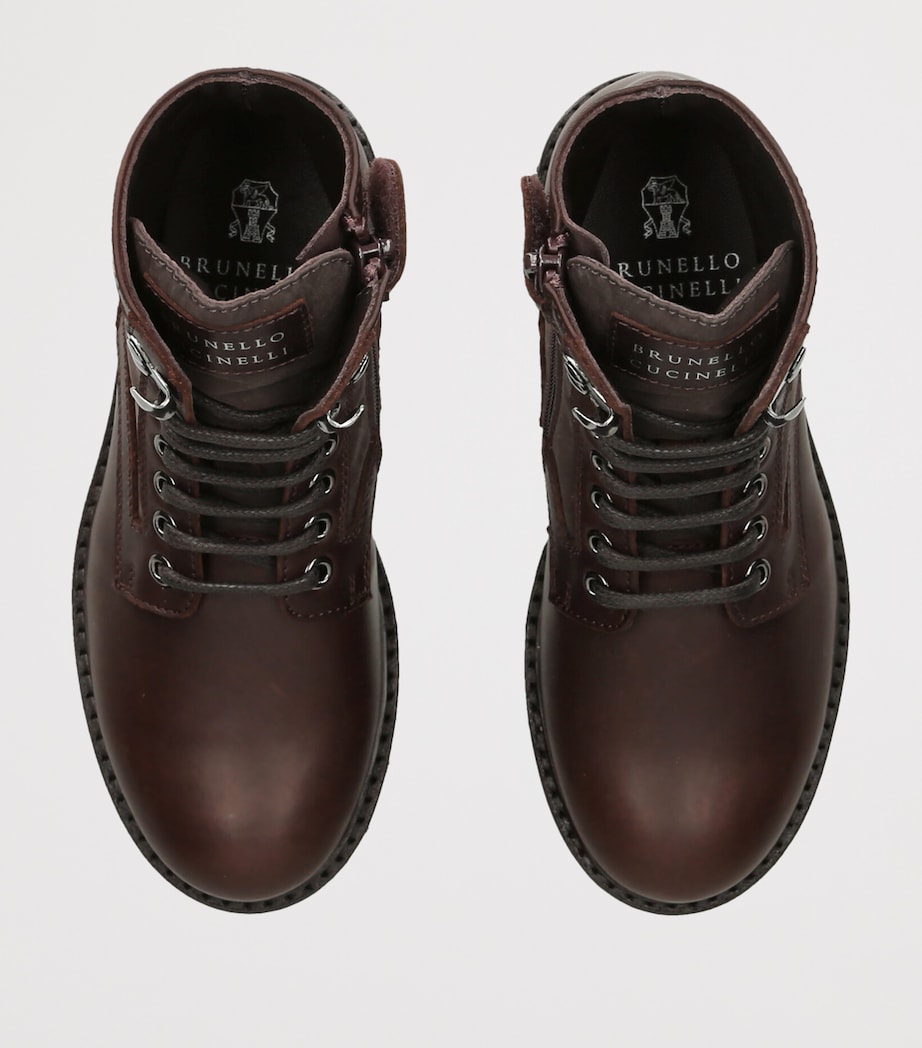 Brunello Cucinelli Kids Leather Lace-Up Ankle Boots Dark Brown Image 3