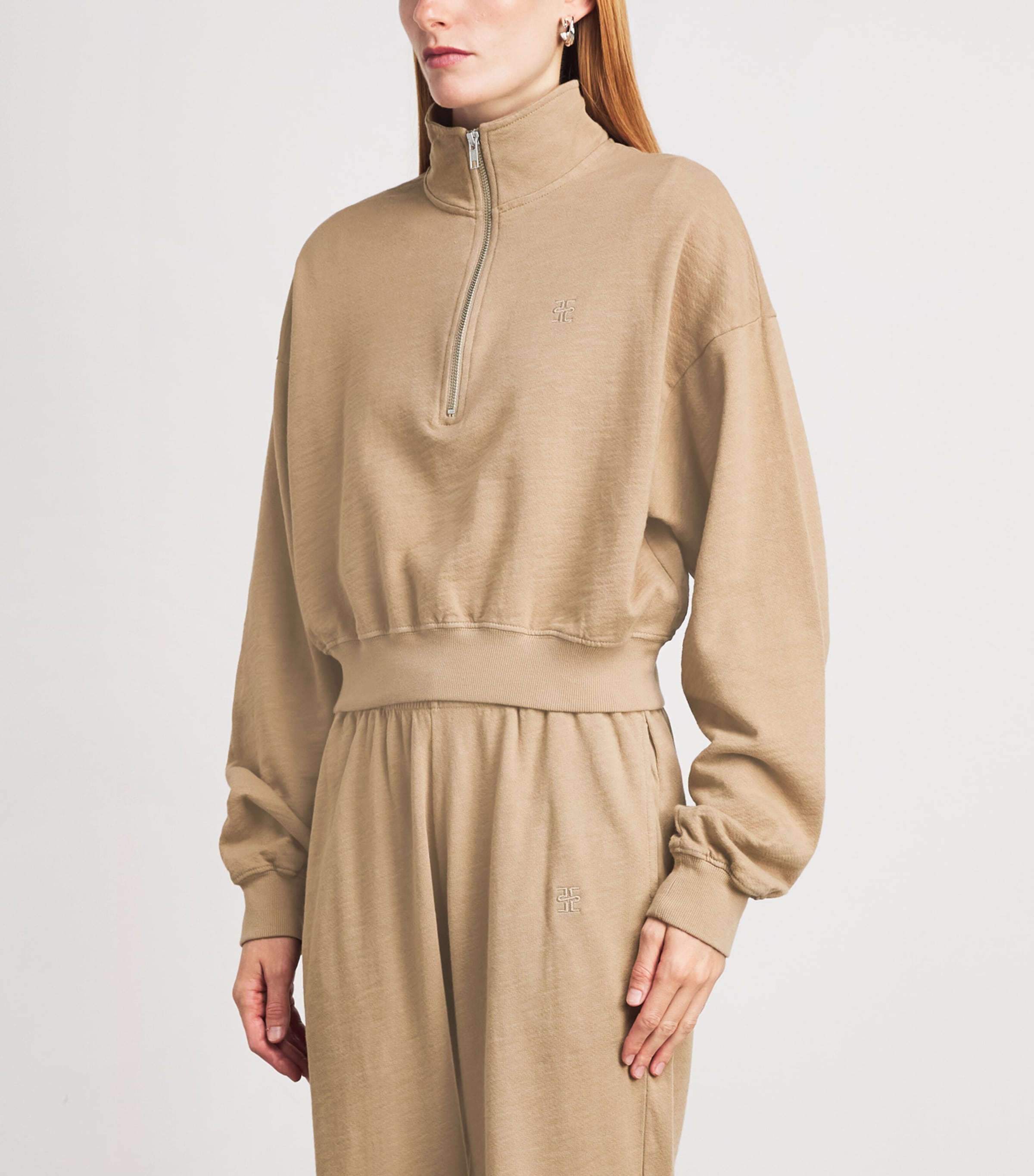 ÉTERNE Womens Cropped Half-Zip Sweatshirt Taupe Image 4