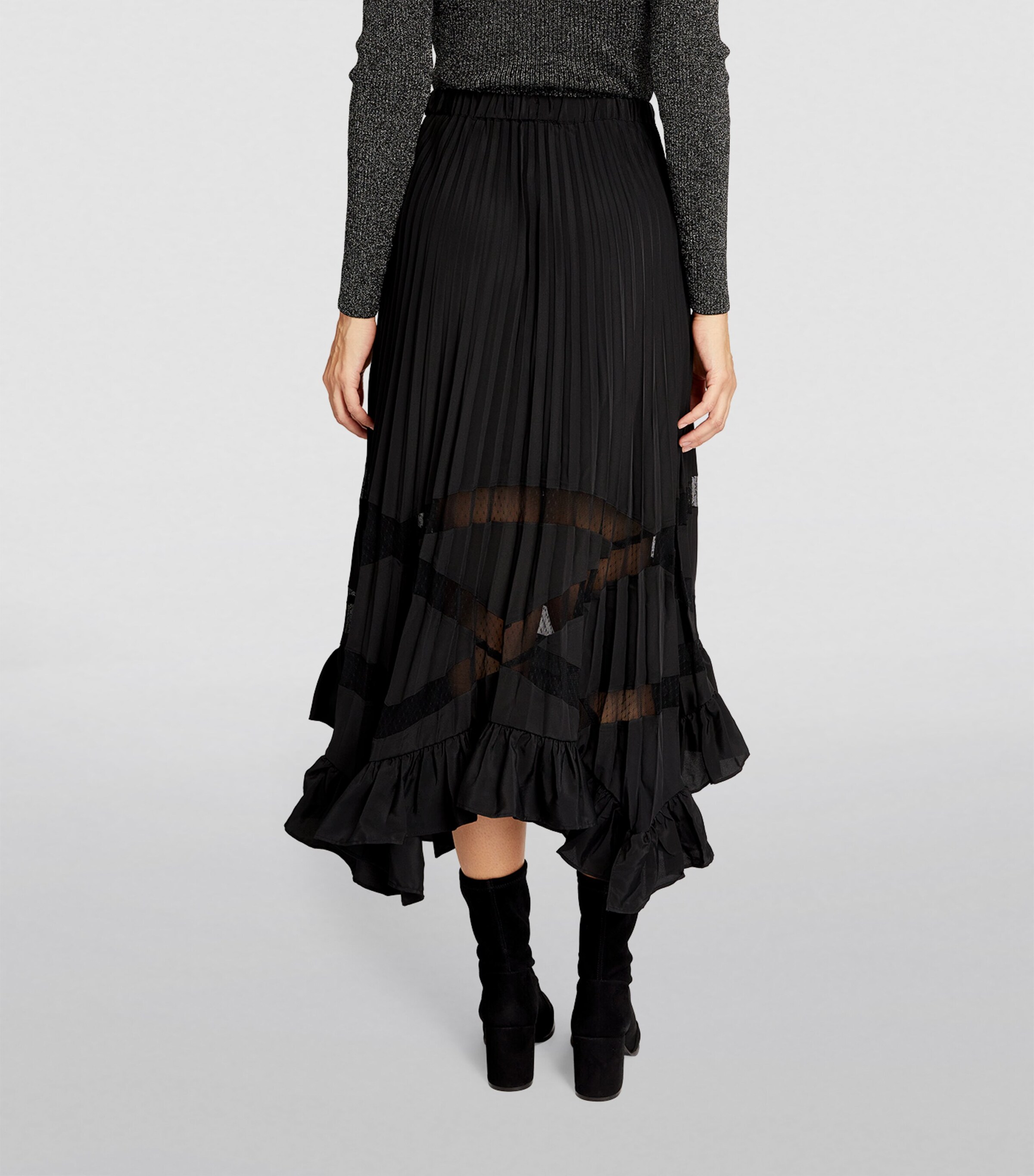 Pleated Asymmetric Midi Skirt BLACK Image 4