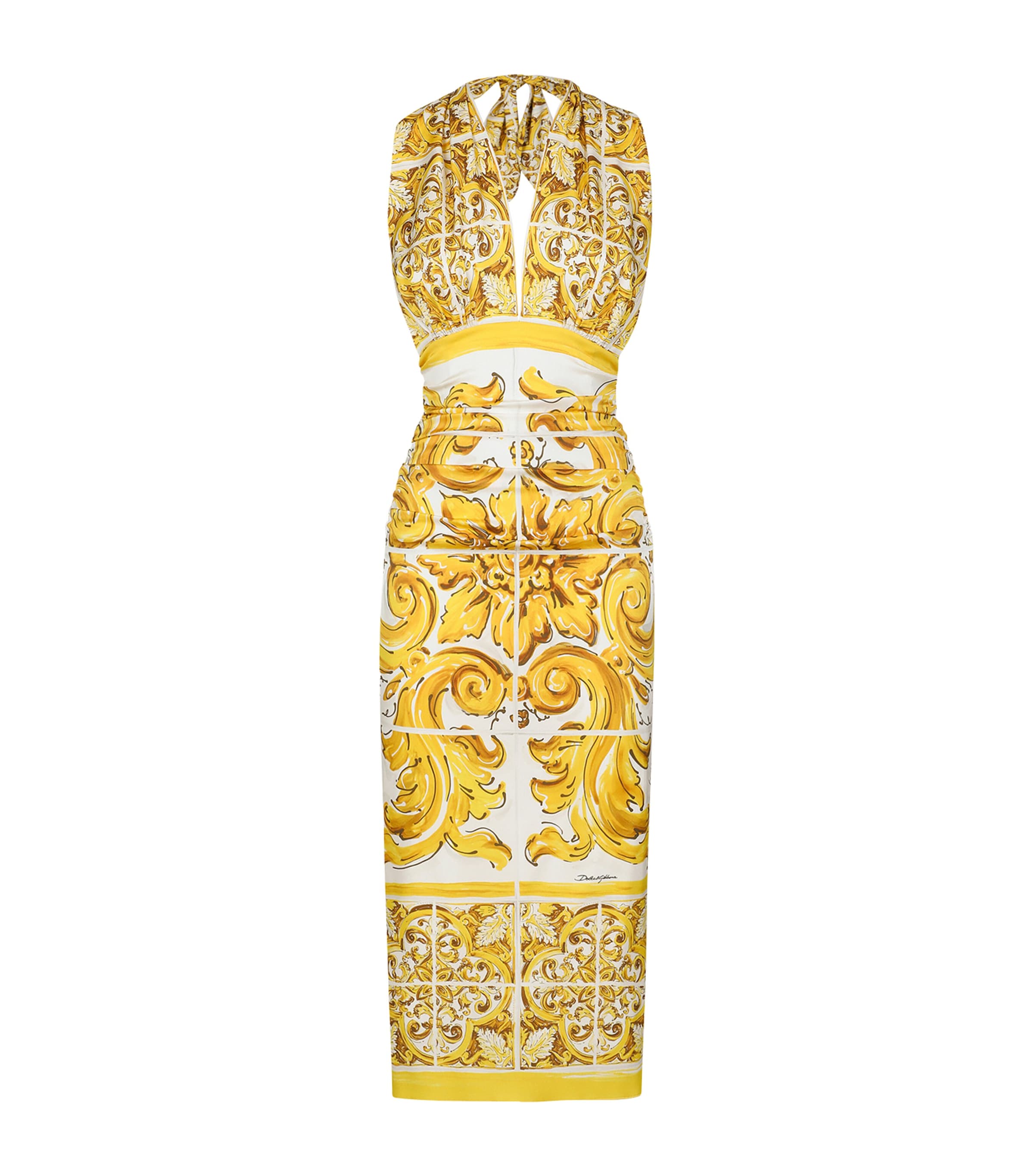 DOLCE & GABBANA HALTERNECK MAJOLICA MIDI DRESS