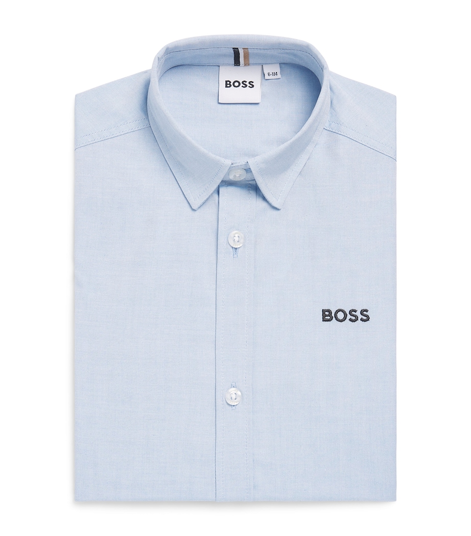 BOSS Kidswear Cotton Logo Shirt (4-16 Years) Pale Blue Black Image 1