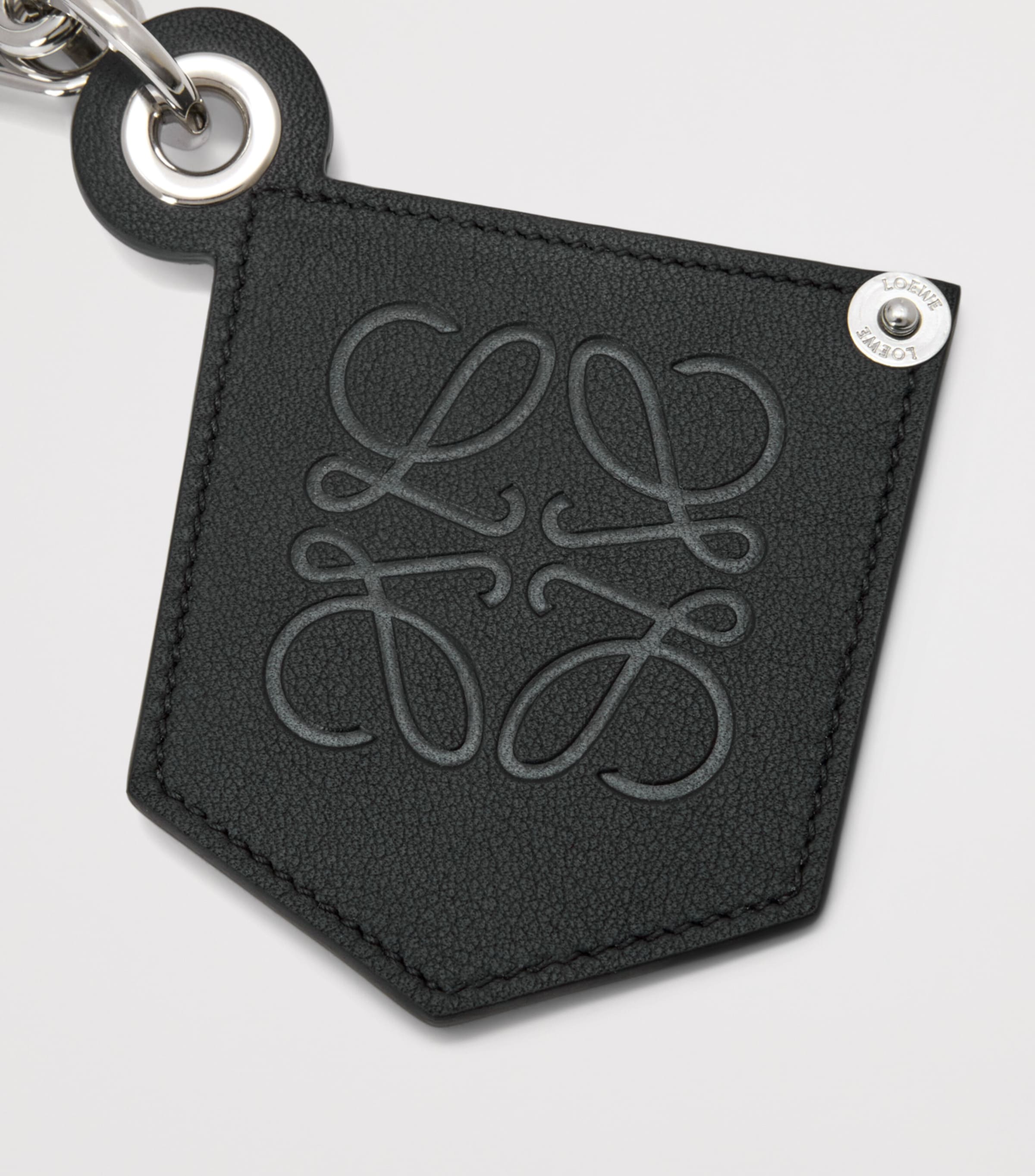 LOEWE ロゴデザイン キーホルダー LOEWE Black Leather Logo Biker Charm | Harrods US