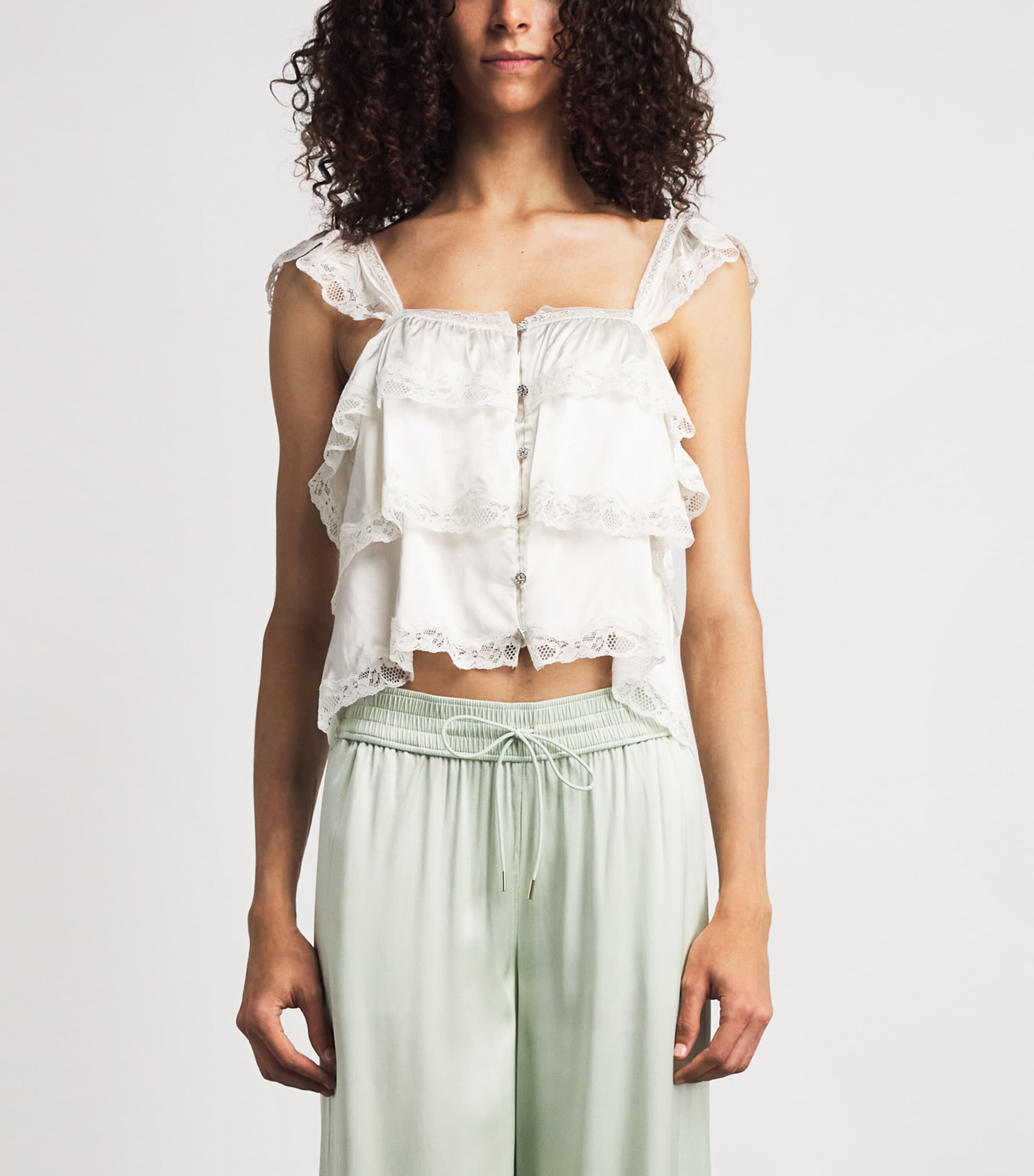 Alice+Olivia Womens Tiered Sylvie Blouse Vanilla Image 4