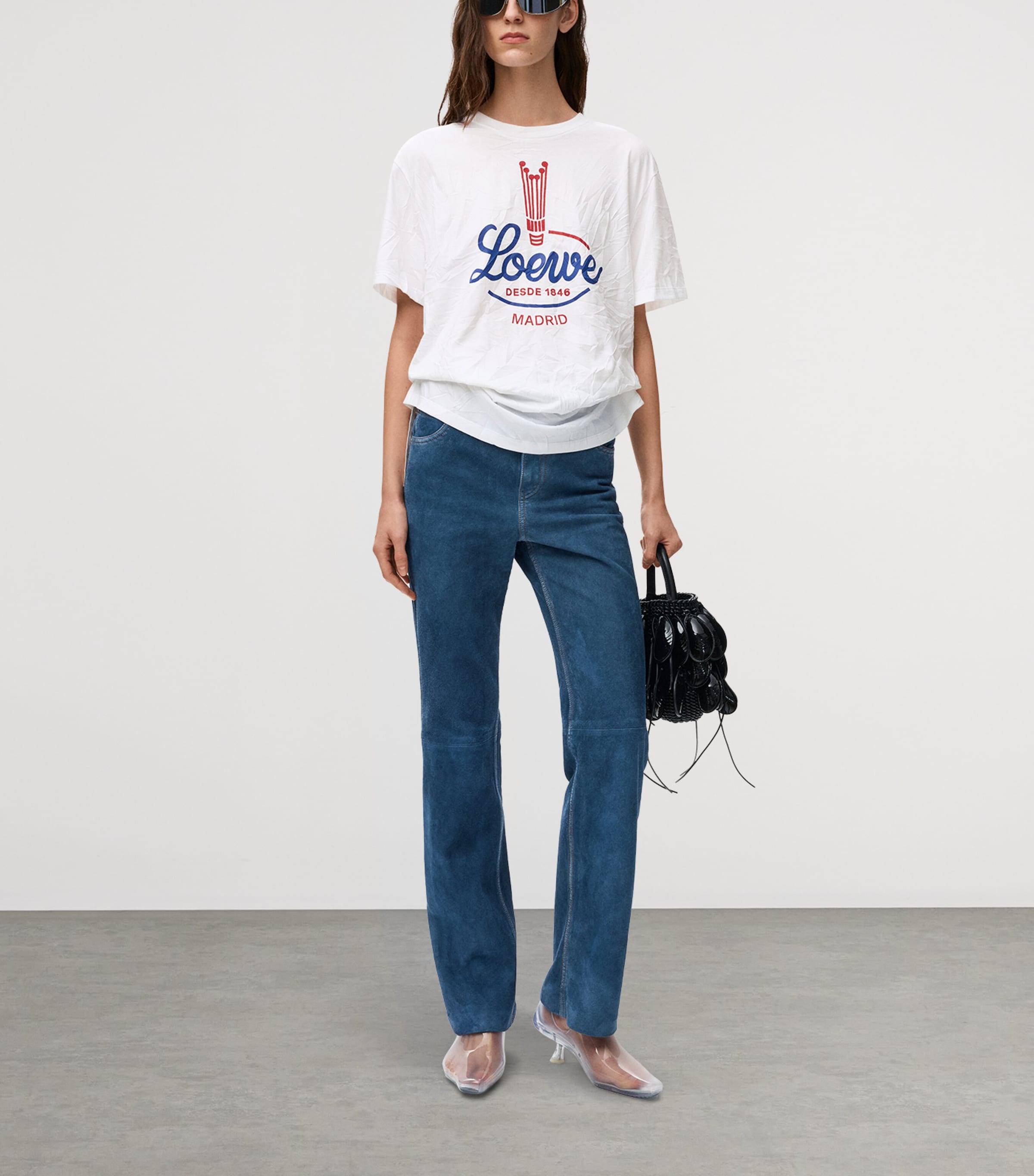 LOEWE Womens Cotton Graphic Logo T-Shirt White Image 2