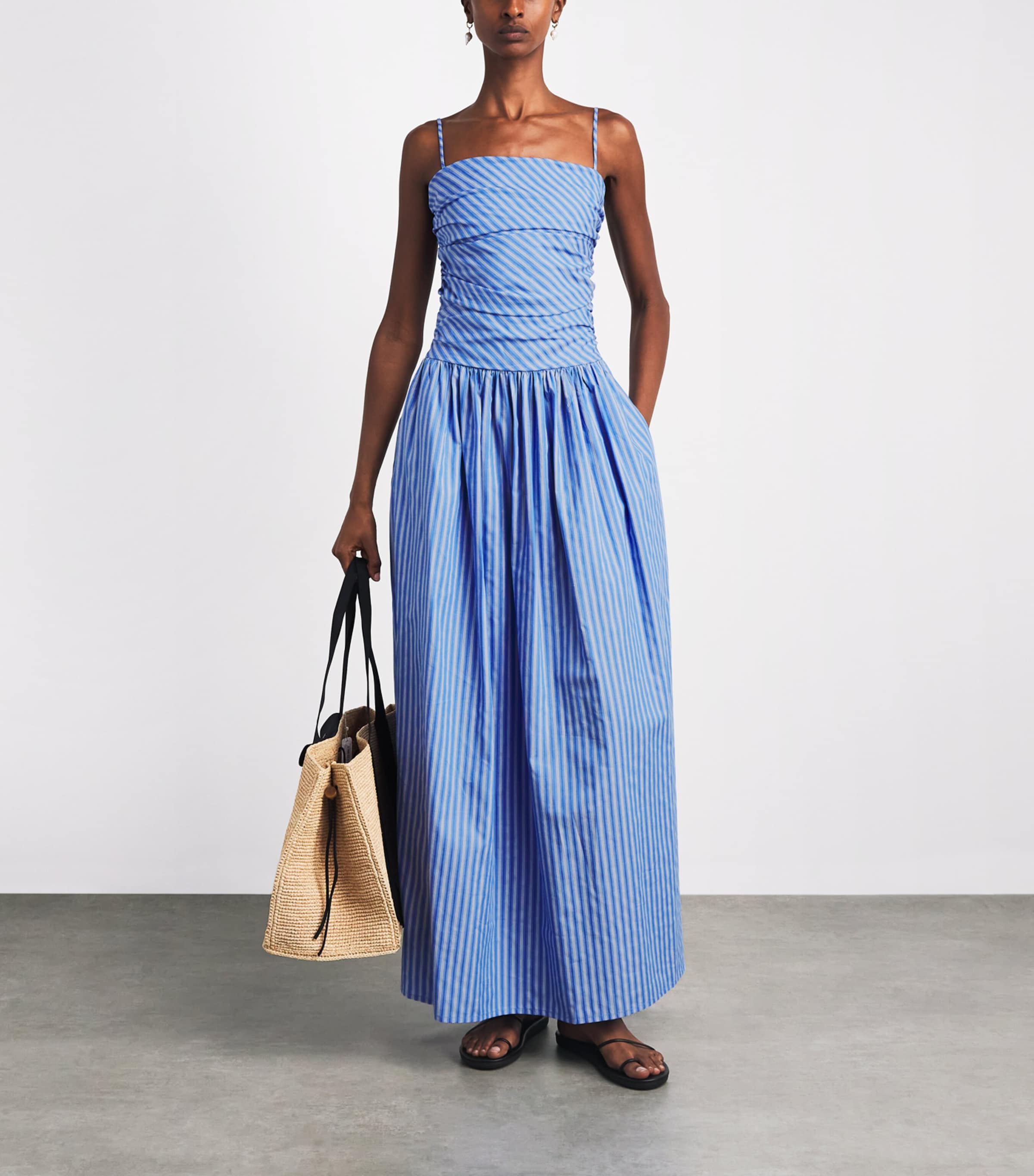 Faithfull The Brand Womens Cotton Stripe Portlligat Maxi Dress Joao Strp Azlejo Blu Image 2