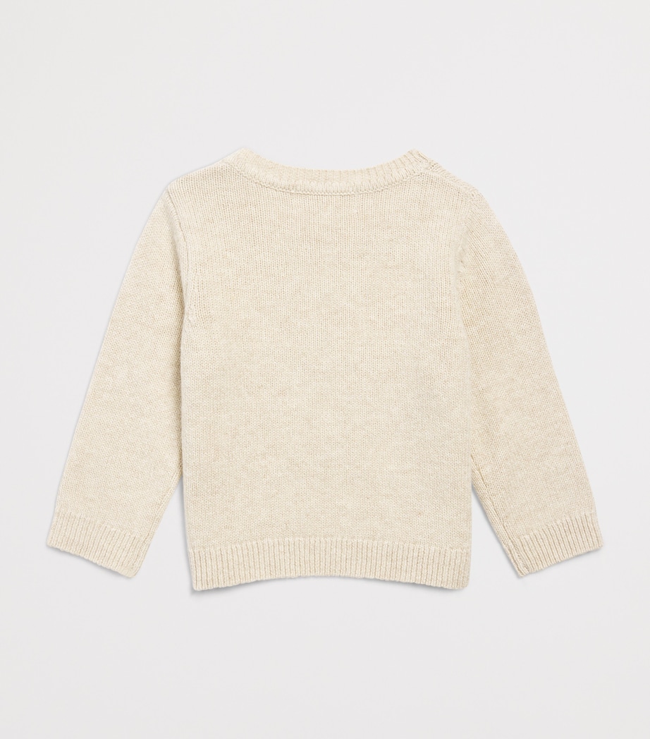 Harrods Cotton Bear Sweater (0-18 Months) Oatmeal Image 2