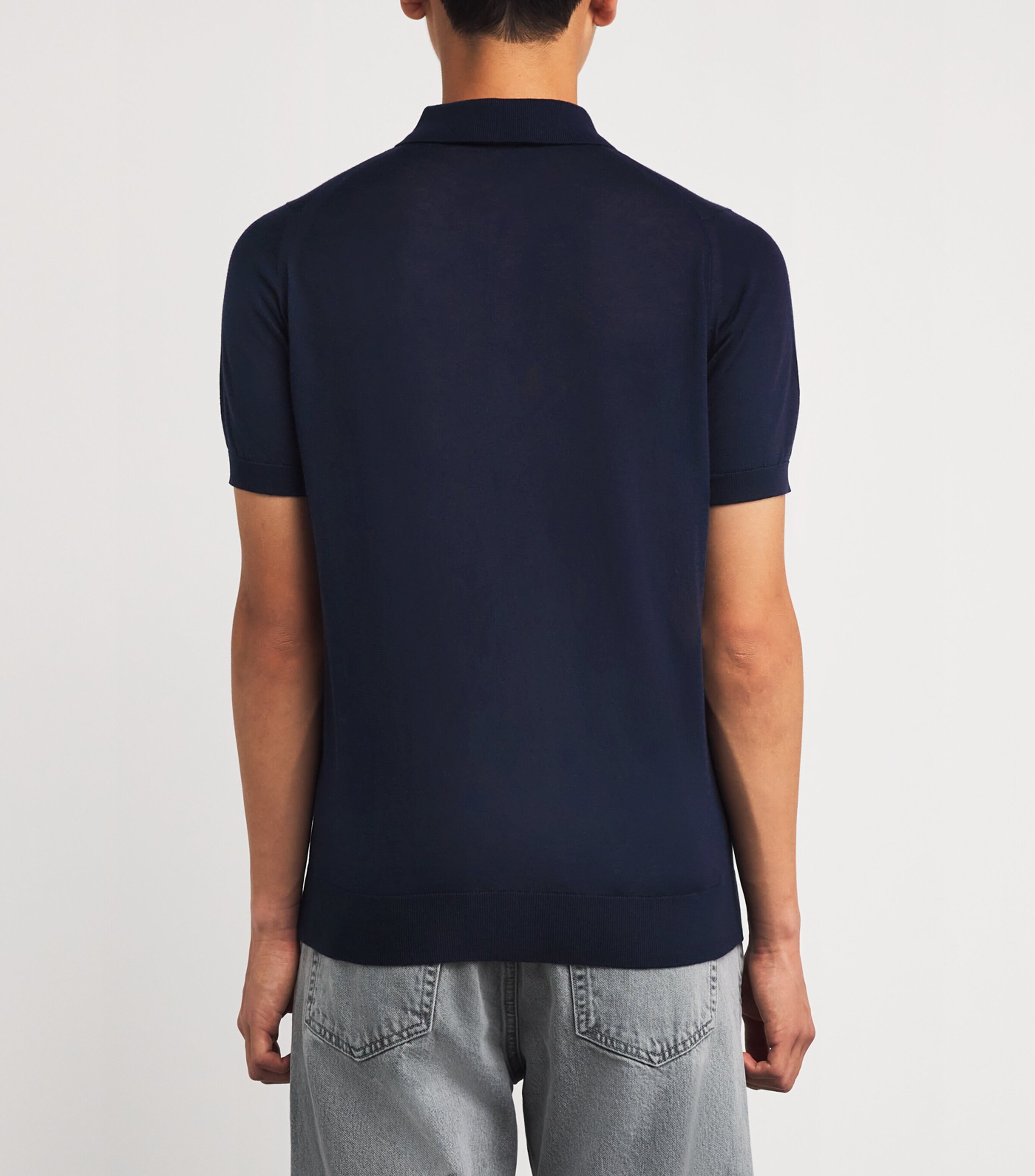 John Smedley Mens Cotton-Cashmere Elias Polo Shirt Eclipse Image 4