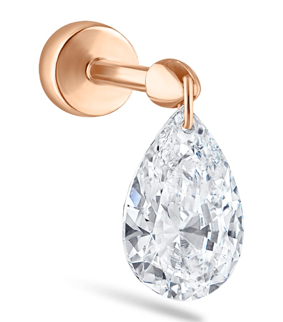 Rose Gold Floating Pear Diamond Charm Threaded Stud Earring (7mm) ROSE GOLD Image 1