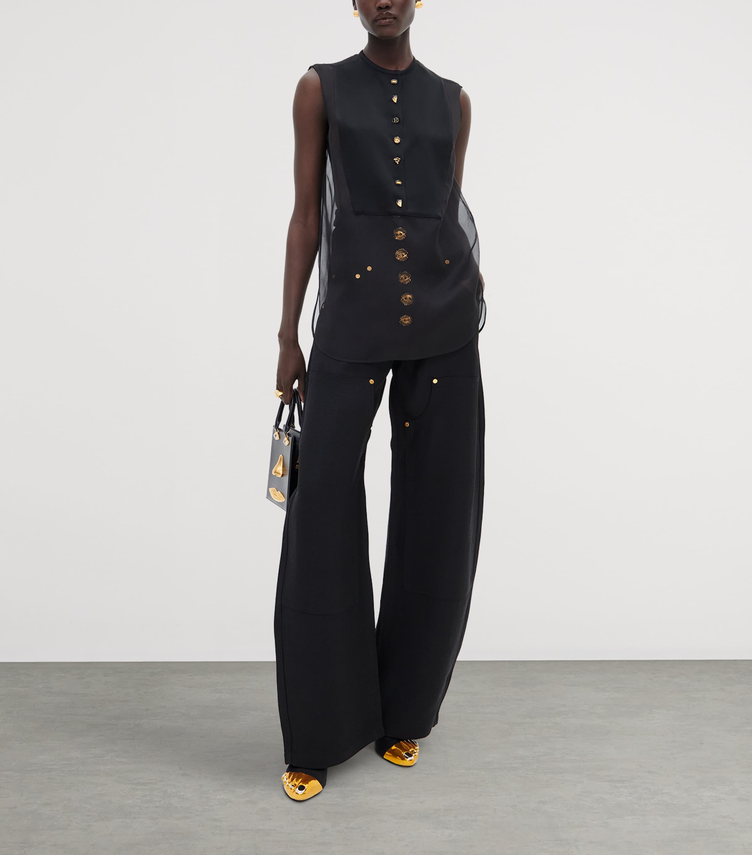 Schiaparelli Womens Silk Embellished Bib Top Black Image 2