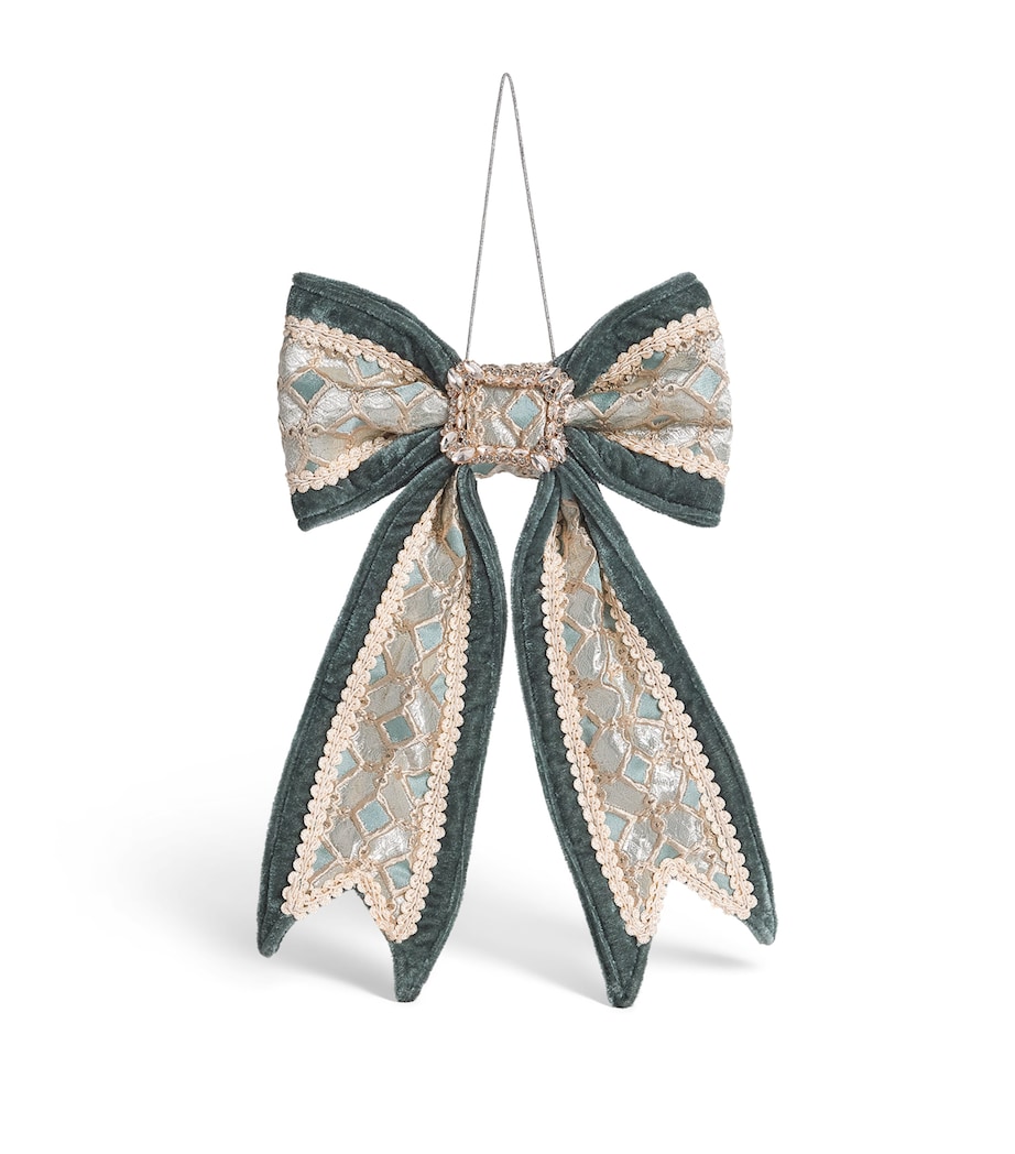 Luxury Garland Ribbon Bow Tree Decoration Petrol Blue/chmpgne Image 1