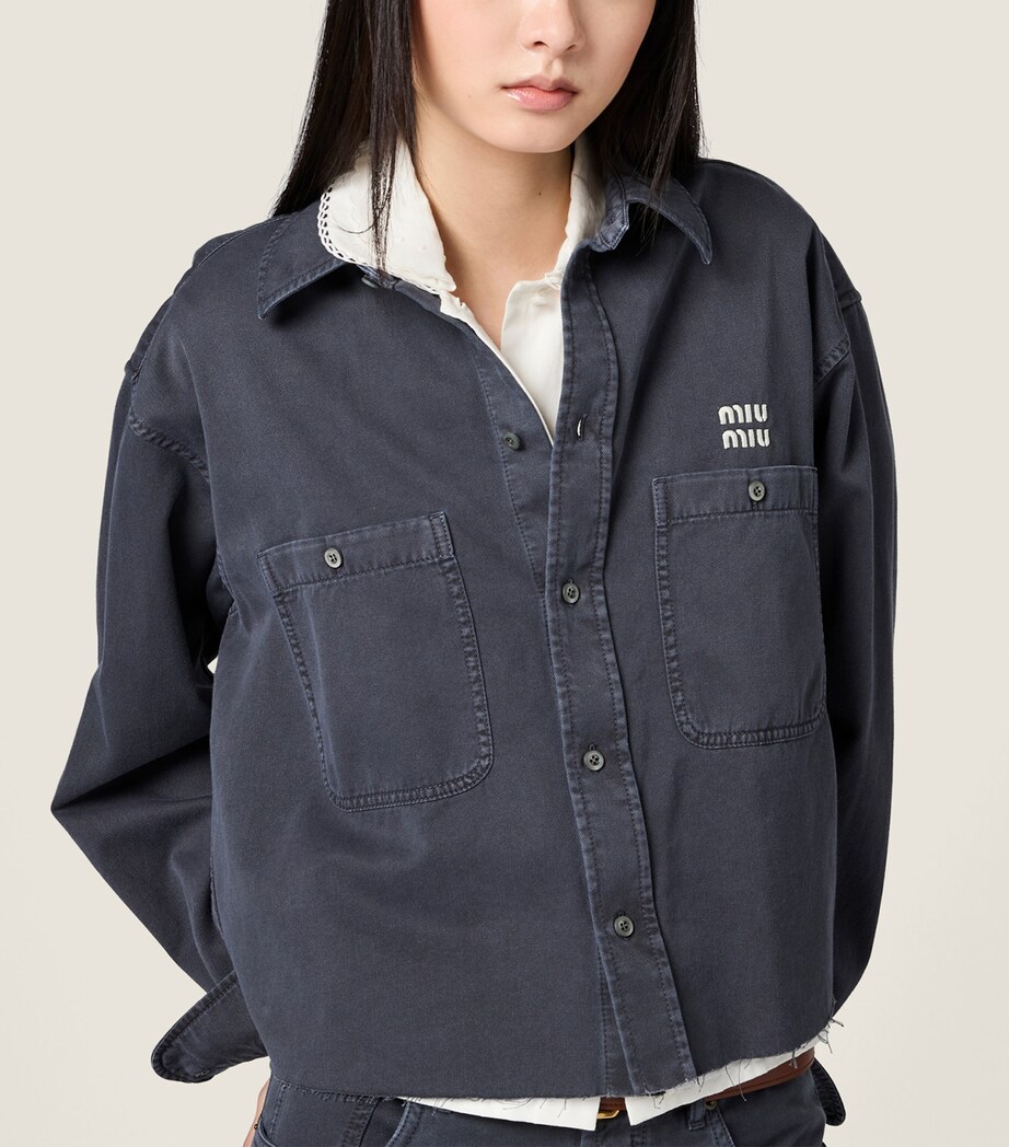 Miu Miu Womens Denim Distressed Logo Shirt Image 5