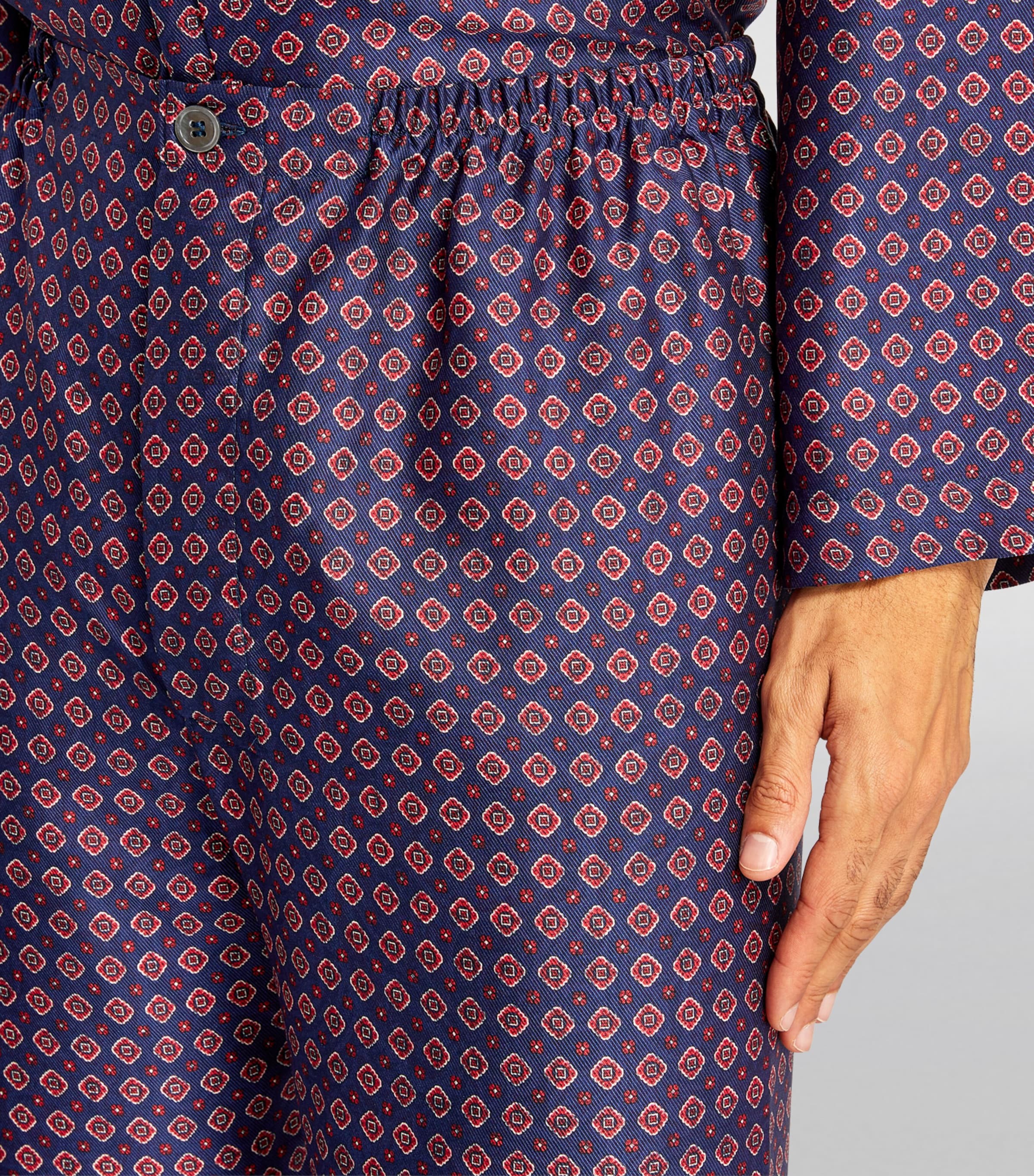 Silk Geometric Print Pyjama Set NAVY/RED Image 4