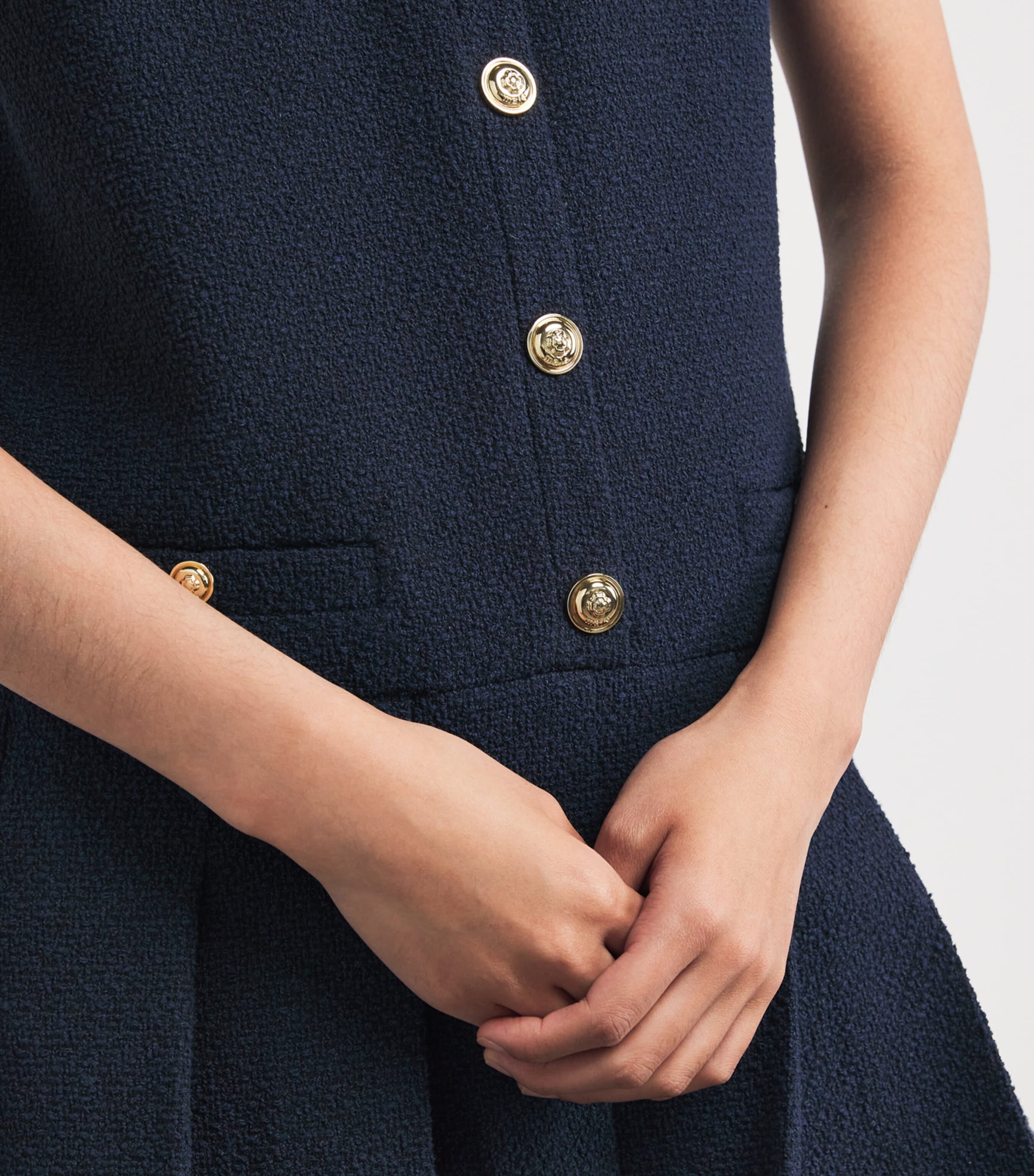 Tweed Buttoned Mini Dress NAVY Image 6