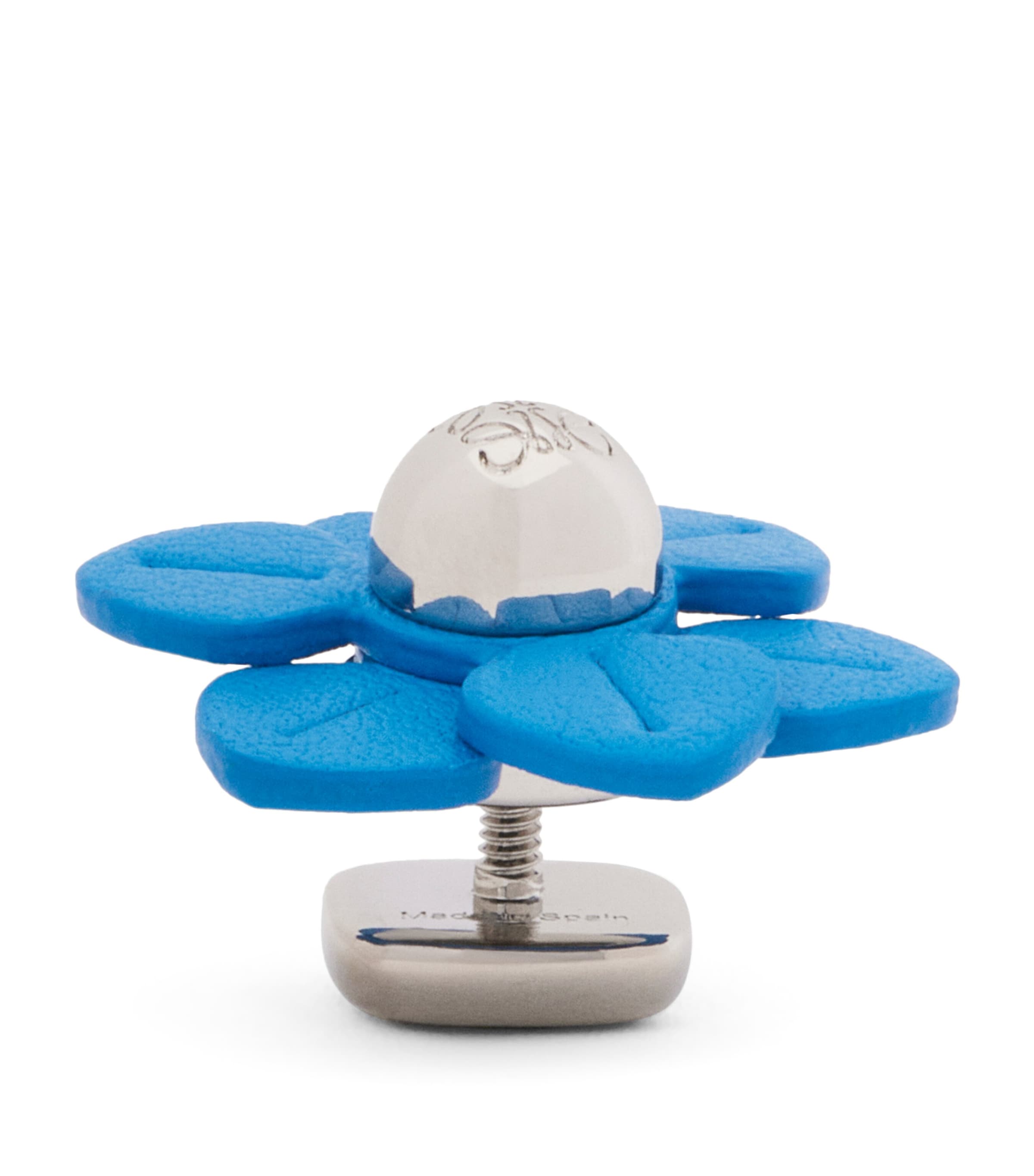 Loewe Womens Flower Leather And Brass Pin In Blue