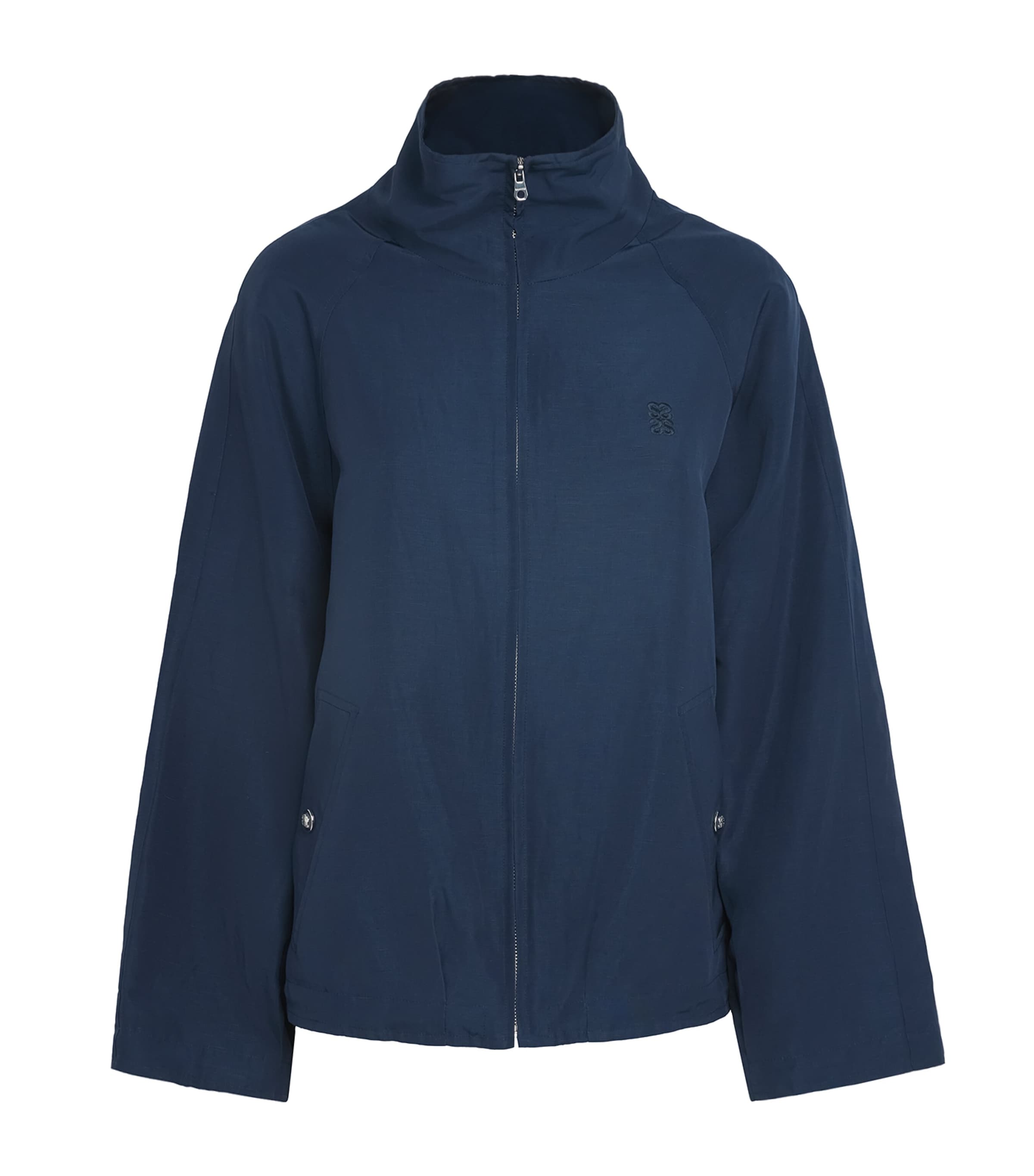 Sandro Paris Womens Embroidered Logo Funnel-Neck Jacket Navy Blue Image 1