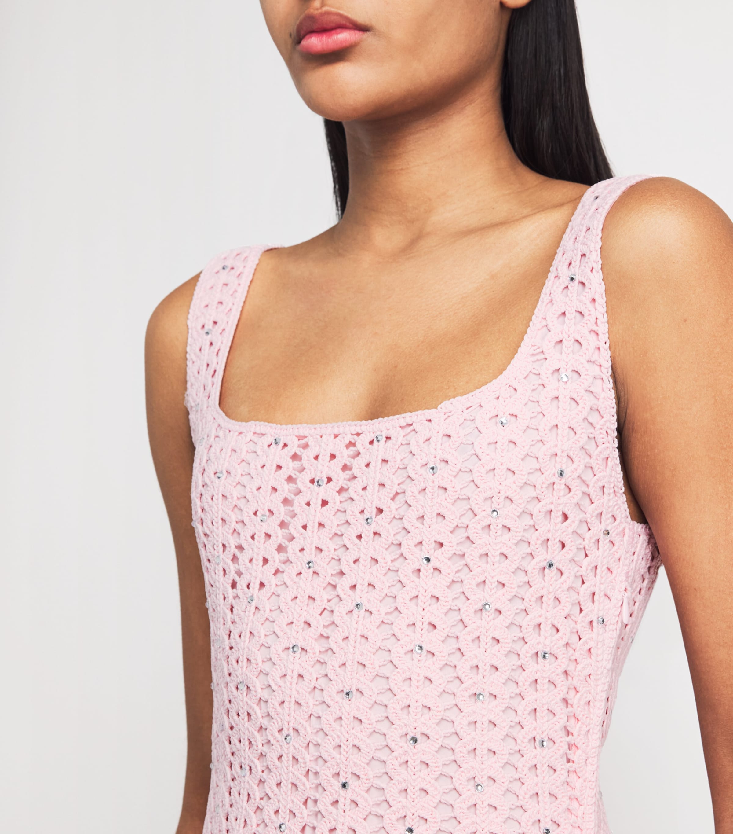 Maje Womens Embellished Crochet Midi Dress Pink Image 3