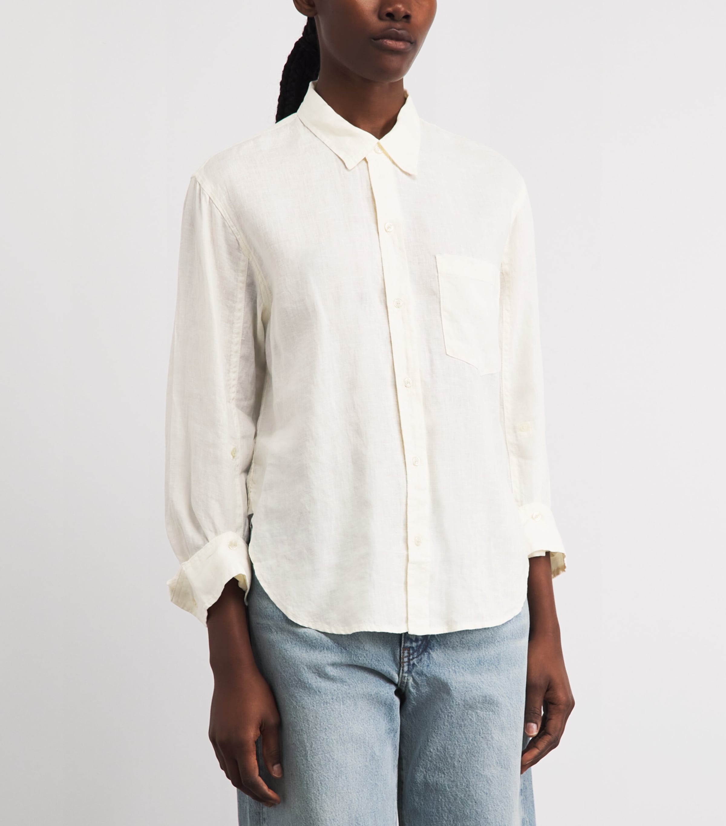 Citizens of Humanity Womens Linen Shrunken Kayla Shirt Vanilla Cream Image 4