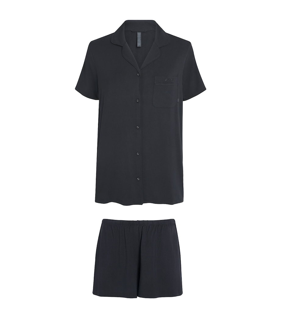 Skims Womens Sleep Short-Sleeve Pyjama Set Onyx Image 1