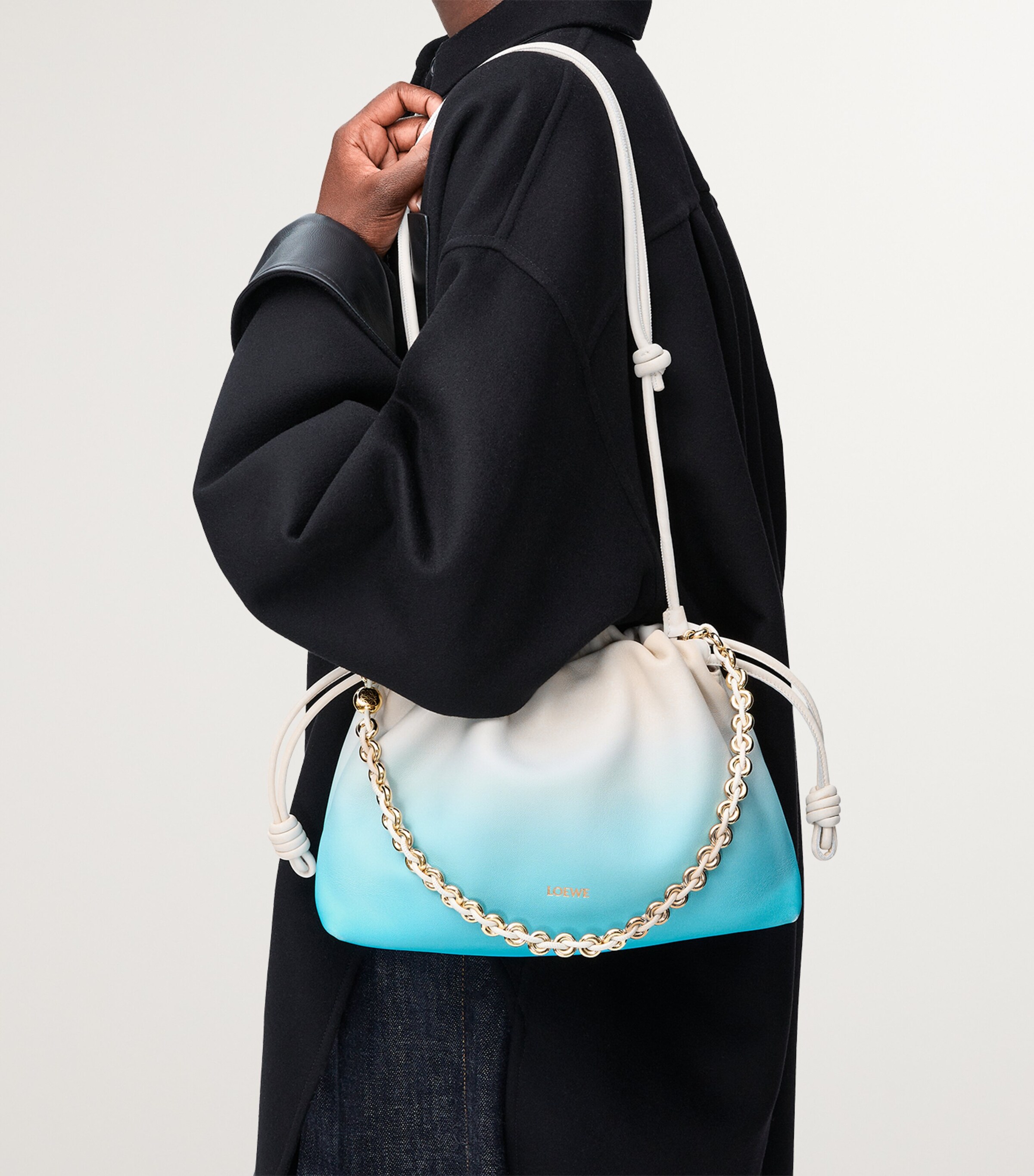 Medium Leather Flamenco Shoulder Bag SOFT WHITE/SKY BLUE Image 10