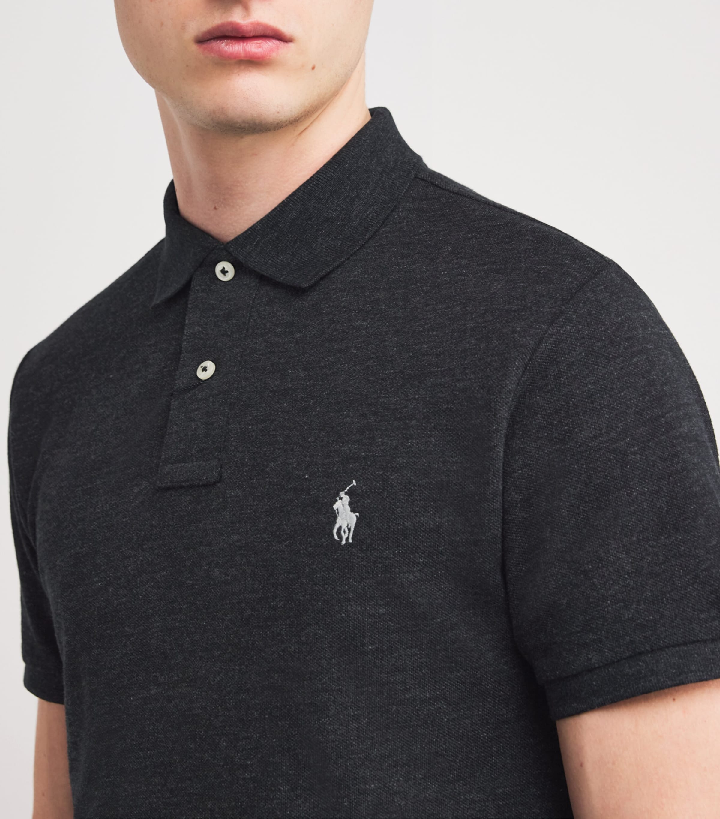 Polo Ralph Lauren Mens Cotton Mesh Slim-Fit Polo Shirt Black Marl Heather Image 6