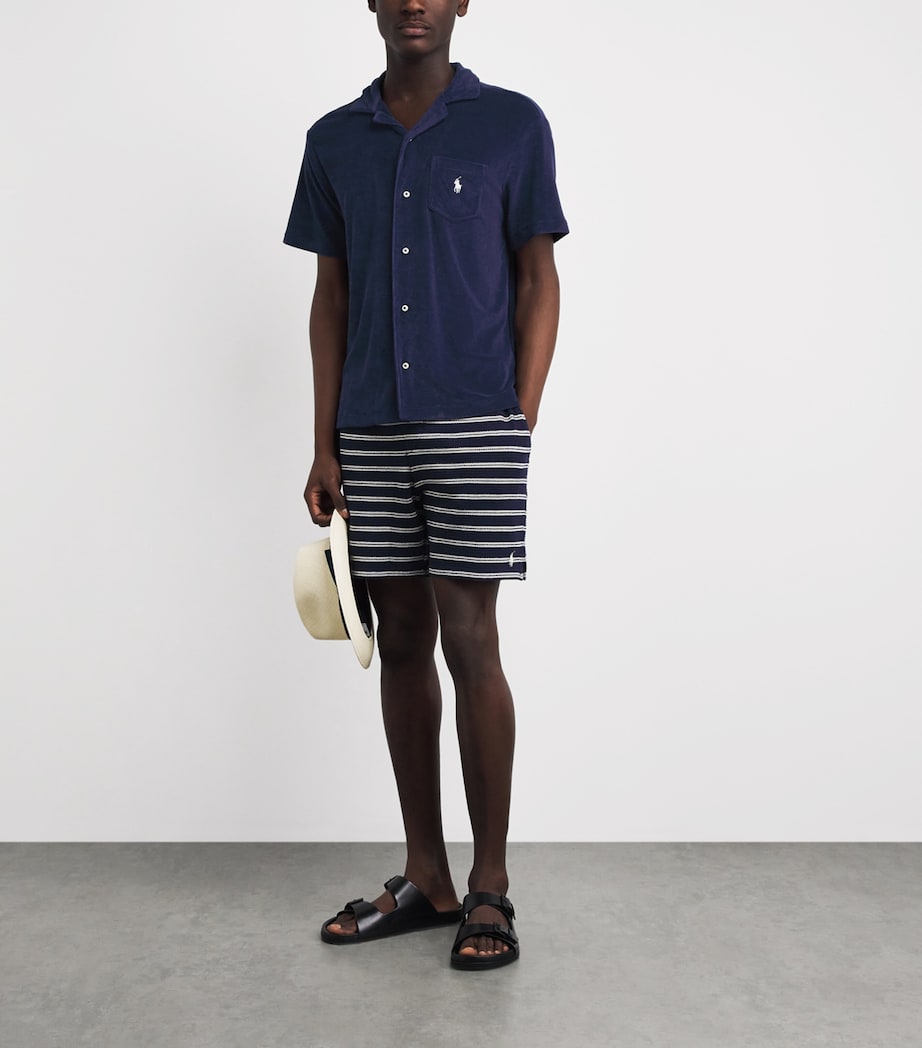 Polo Ralph Lauren Mens Cotton-Blend Terry Short-Sleeve Slim Shirt Newport Navy Image 2