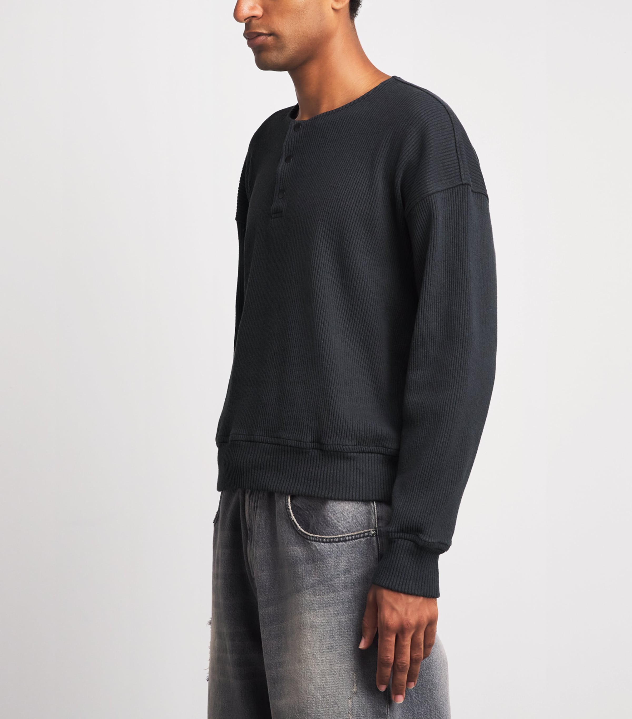 Our Legacy Mens Stretch-Cotton Sweatshirt Furnace Blk Befy Rib Image 4