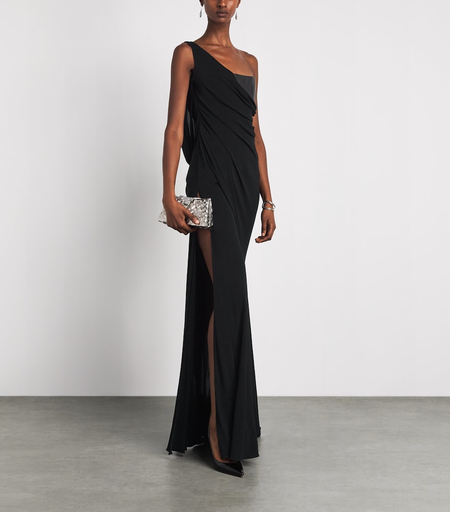 Alex Perry Womens Leather-Jersey Asymmetric Gown Black Image 2