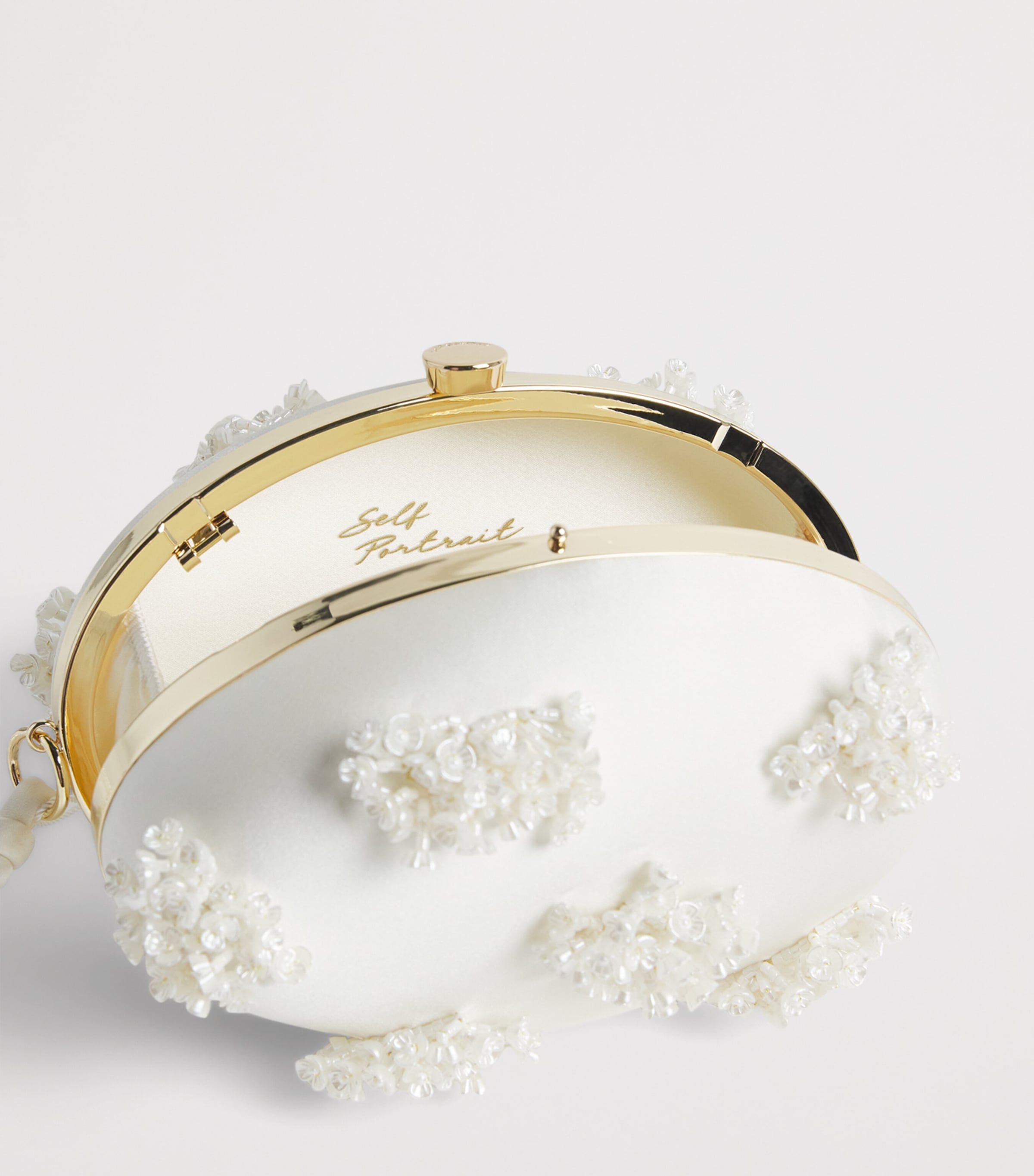 Self-Portrait Satin Embellished Clutch Bag Cream Image 5