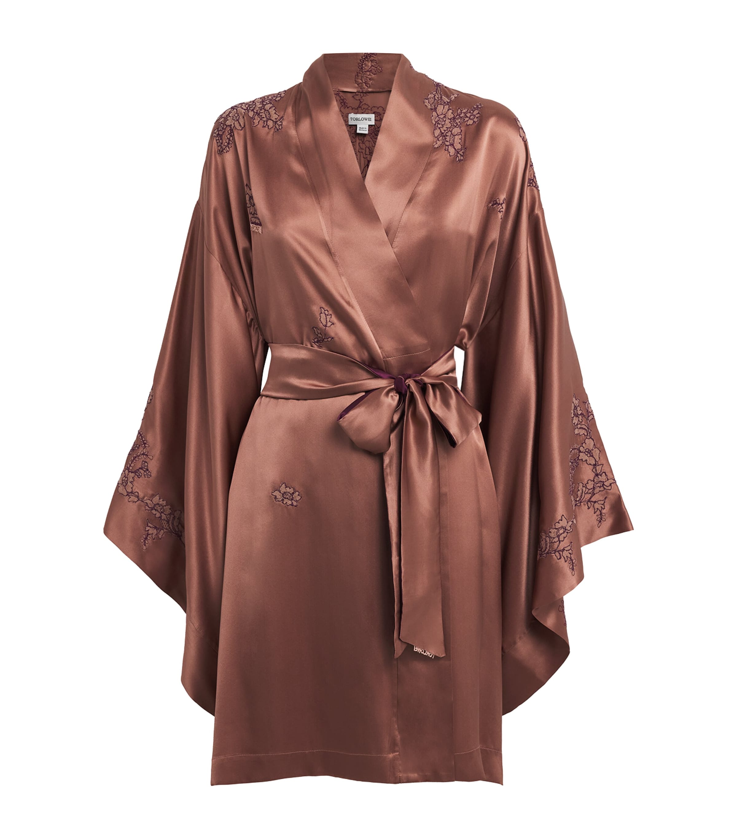TORLOWEI Womens Silk Tokoni Short Kimono Mocha/raisin Image 1