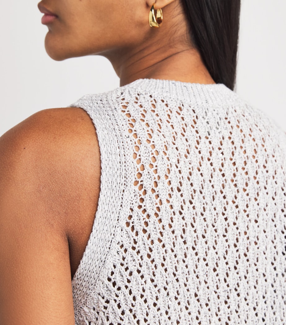 Linen-Blend Sequin-Embellished Sweater Vest GRIGIO PERLA Image 6