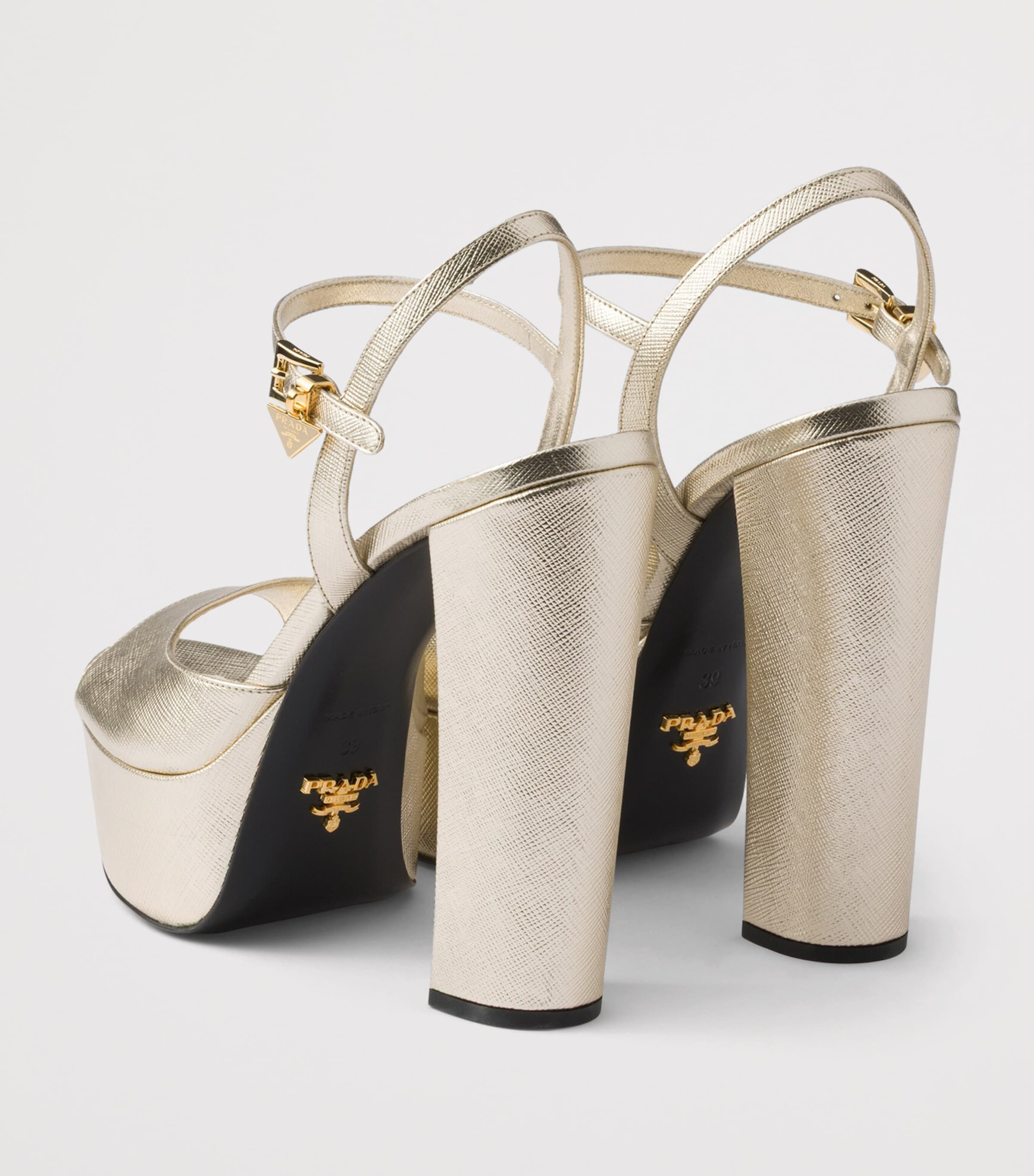 Prada Patent Saffiano Leather Platform Sandals 115 Gold/silver Image 4
