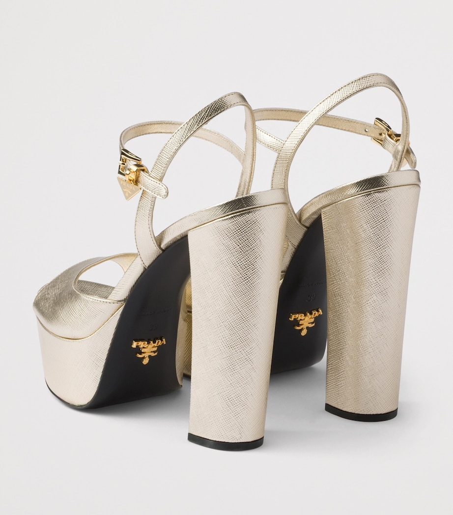 Prada Patent Saffiano Leather Platform Sandals 115 Gold/silver Image 4