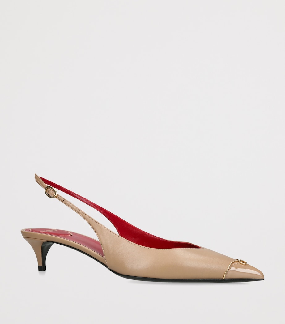 Valentino Garavani Leather Heartip Slingback Heels 35 Camel Image 3
