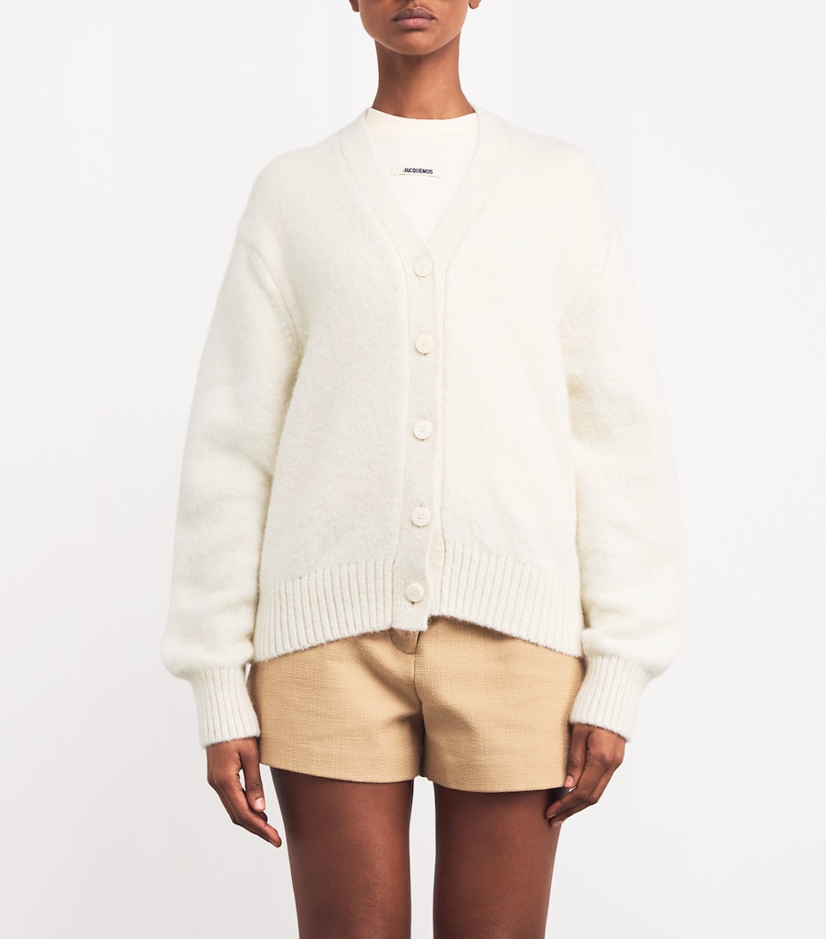 Jacquemus Womens Alpaca-Blend Jacquard Monogram Cardigan Light Beige Image 3