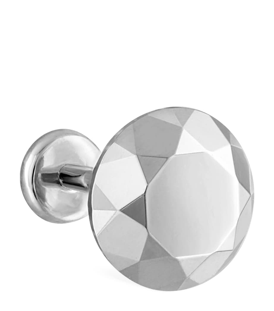 Faceted Round Threaded Stud Earring WHITE GOLD Image 1