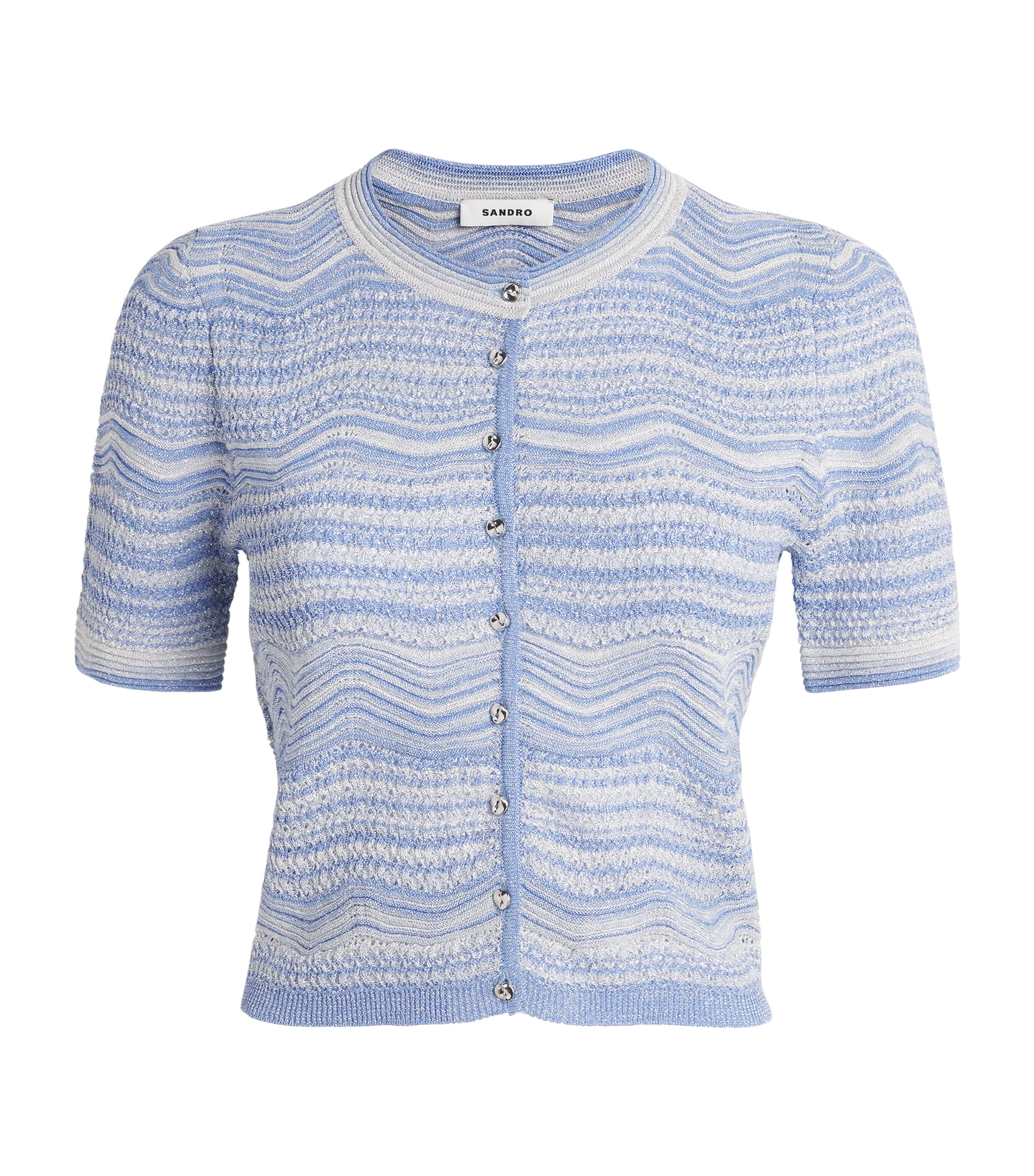 Sandro Paris Metallised Cropped Cardigan In Blue