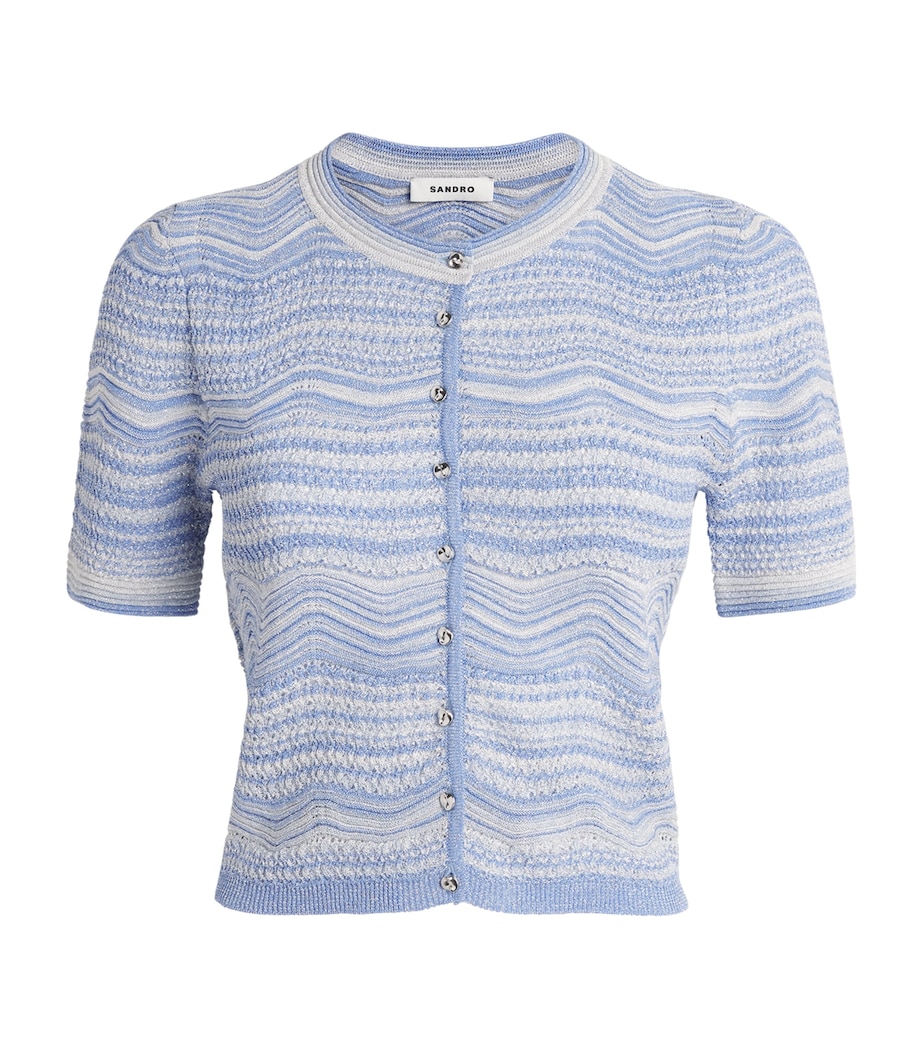 Sandro Paris Womens Metallised Cropped Cardigan Sky Blue Image 1