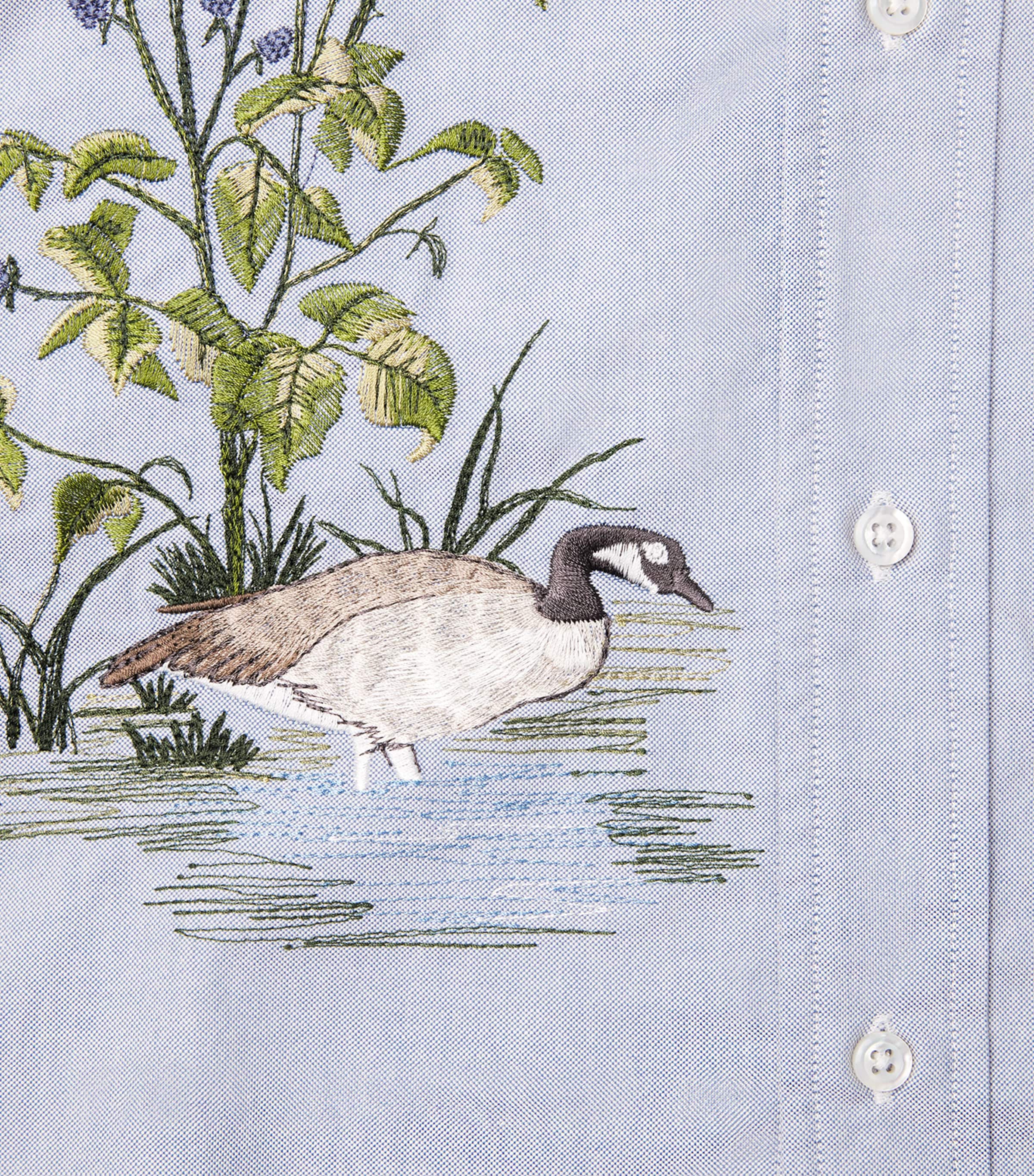 Cotton Embroidered Scenic Goose Shirt LIGHT BLUE Image 5