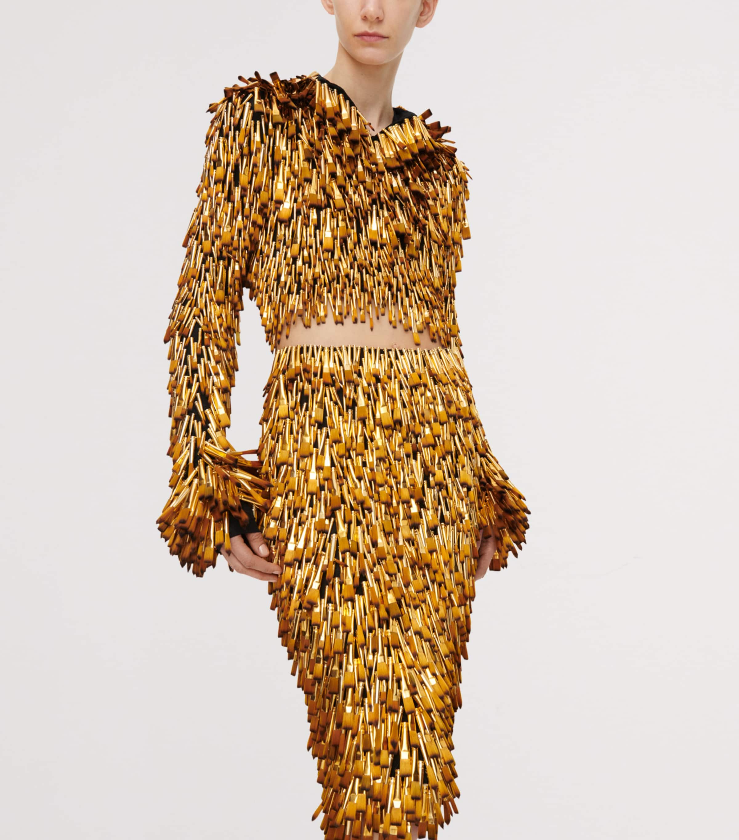 Schiaparelli Womens Embellished Brush Cardigan Gold Image 2