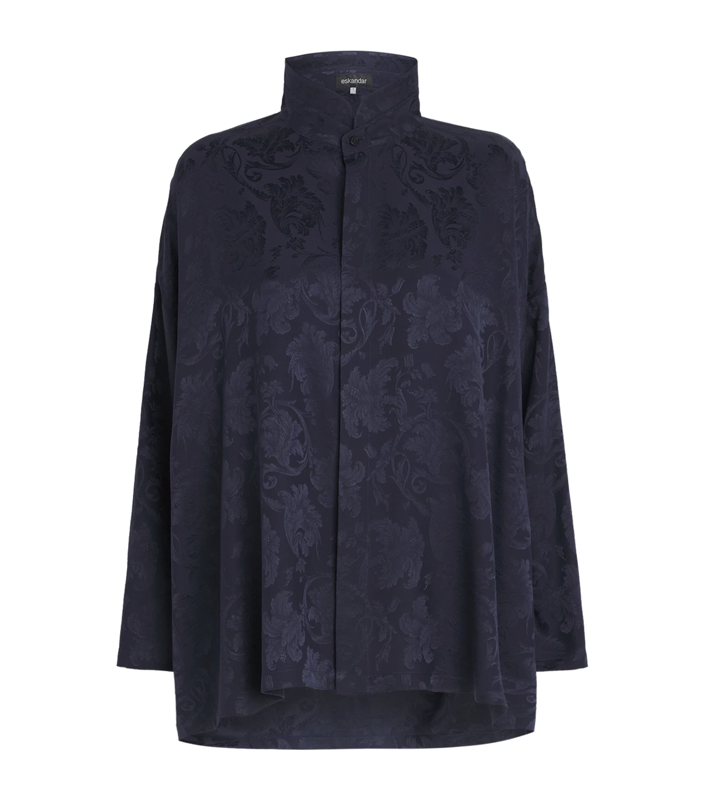 Eskandar Womens Silk Double-Stand Collar Shirt Navydark Image 1