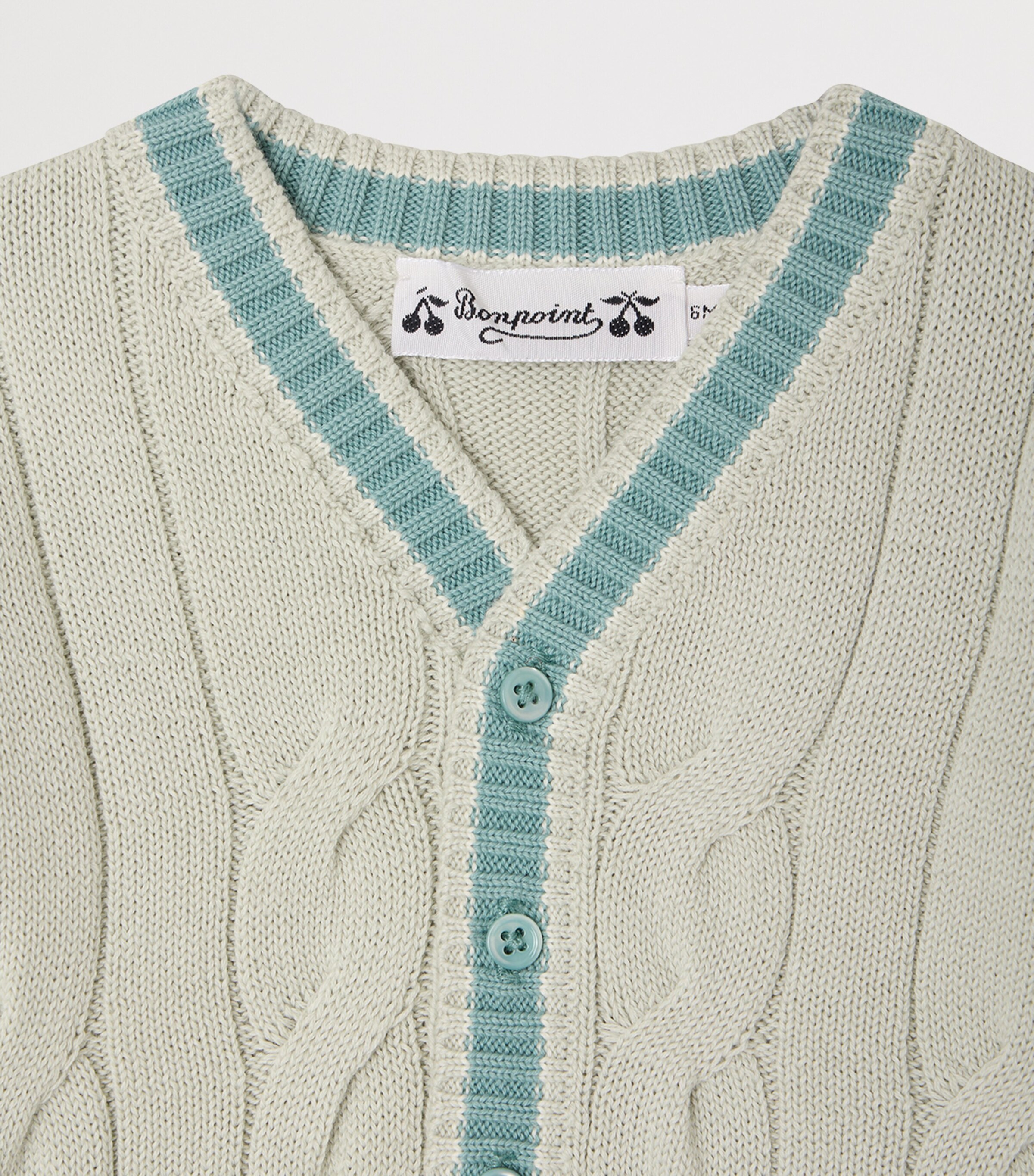 Bonpoint Cotton Cable-Knit Cardigan (6-12 Months) Ra Bleu Gris Image 3