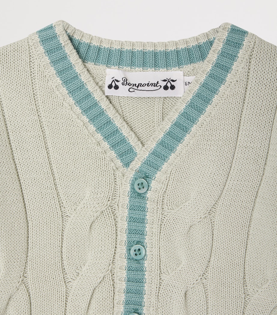 Bonpoint Cotton Cable-Knit Cardigan (6-12 Months) Ra Bleu Gris Image 3