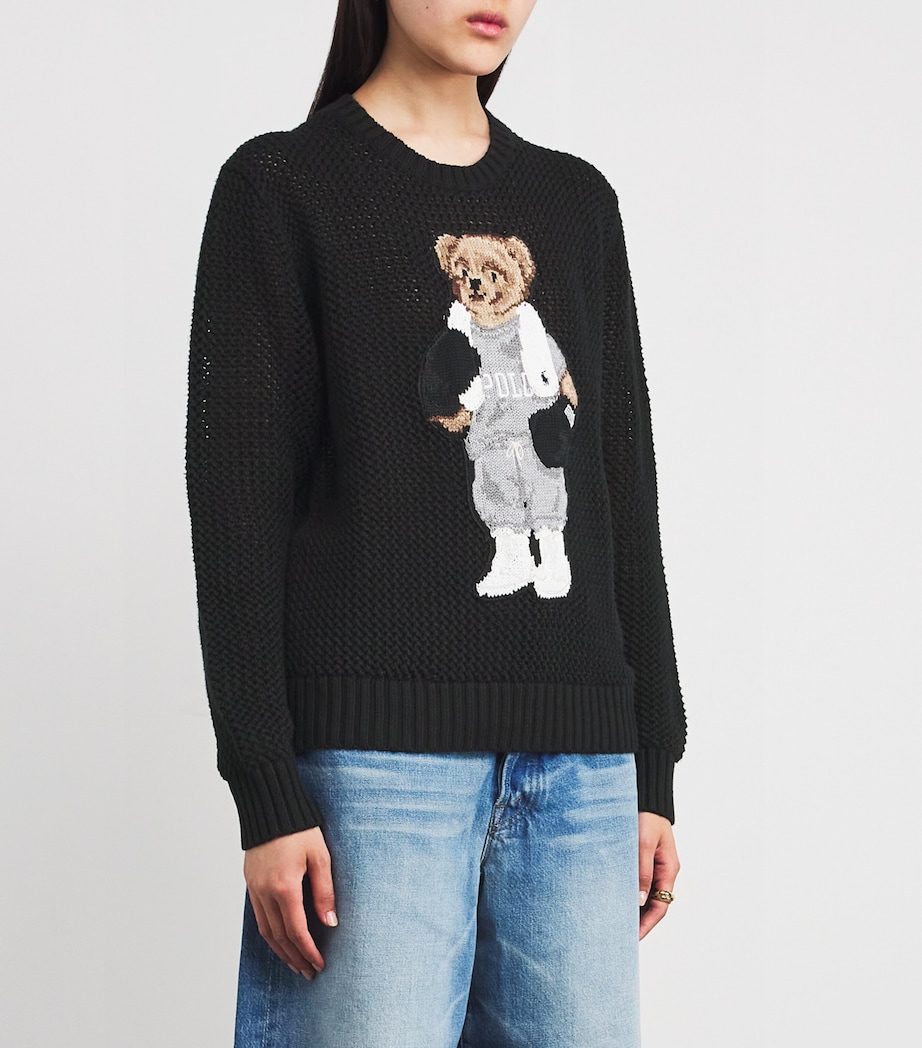 Cotton Open Knit Polo Bear Sweater POLO BLACK Image 3