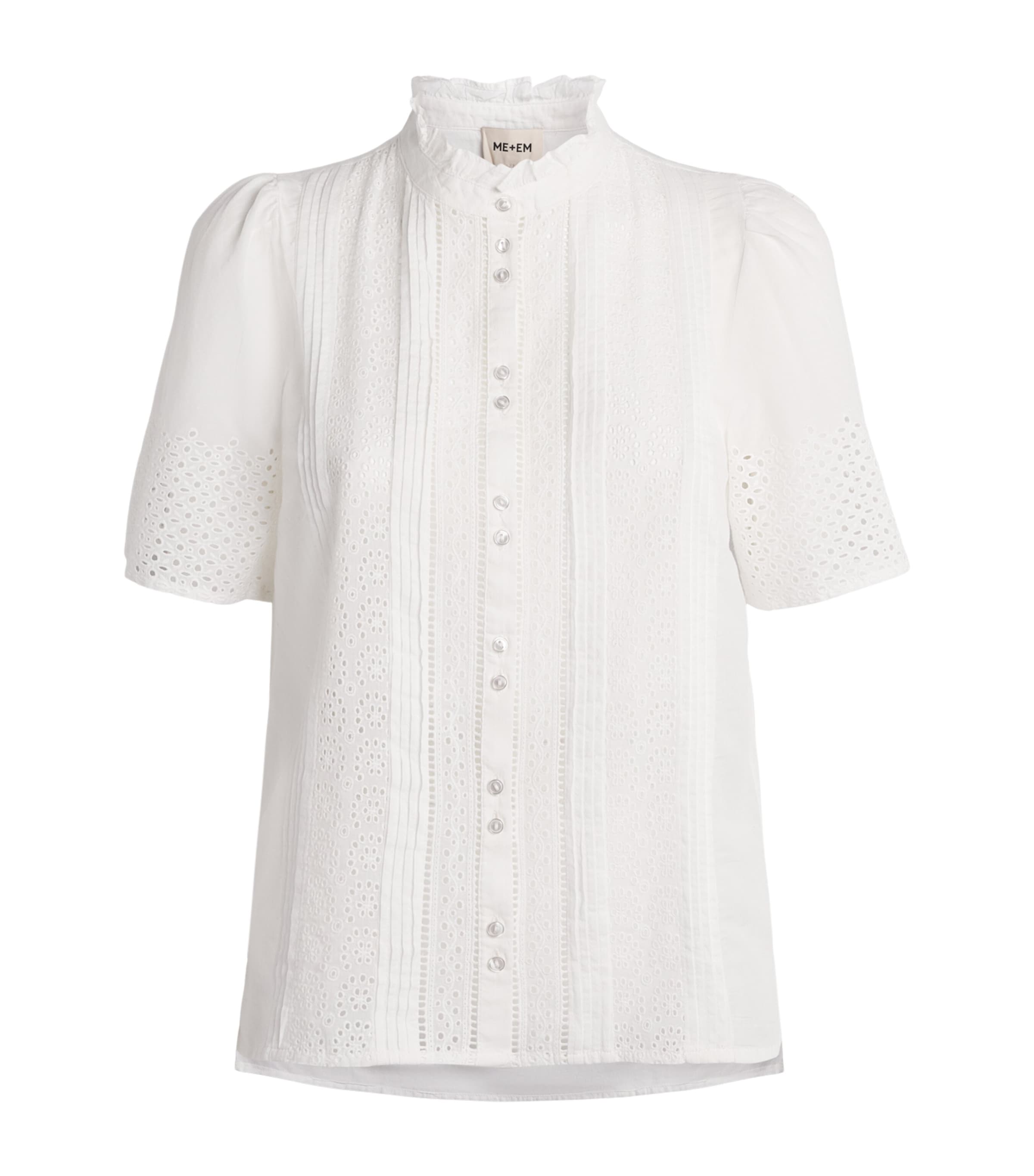 ME+EM Womens Cotton Broderie Anglaise Blouse Soft White Image 1