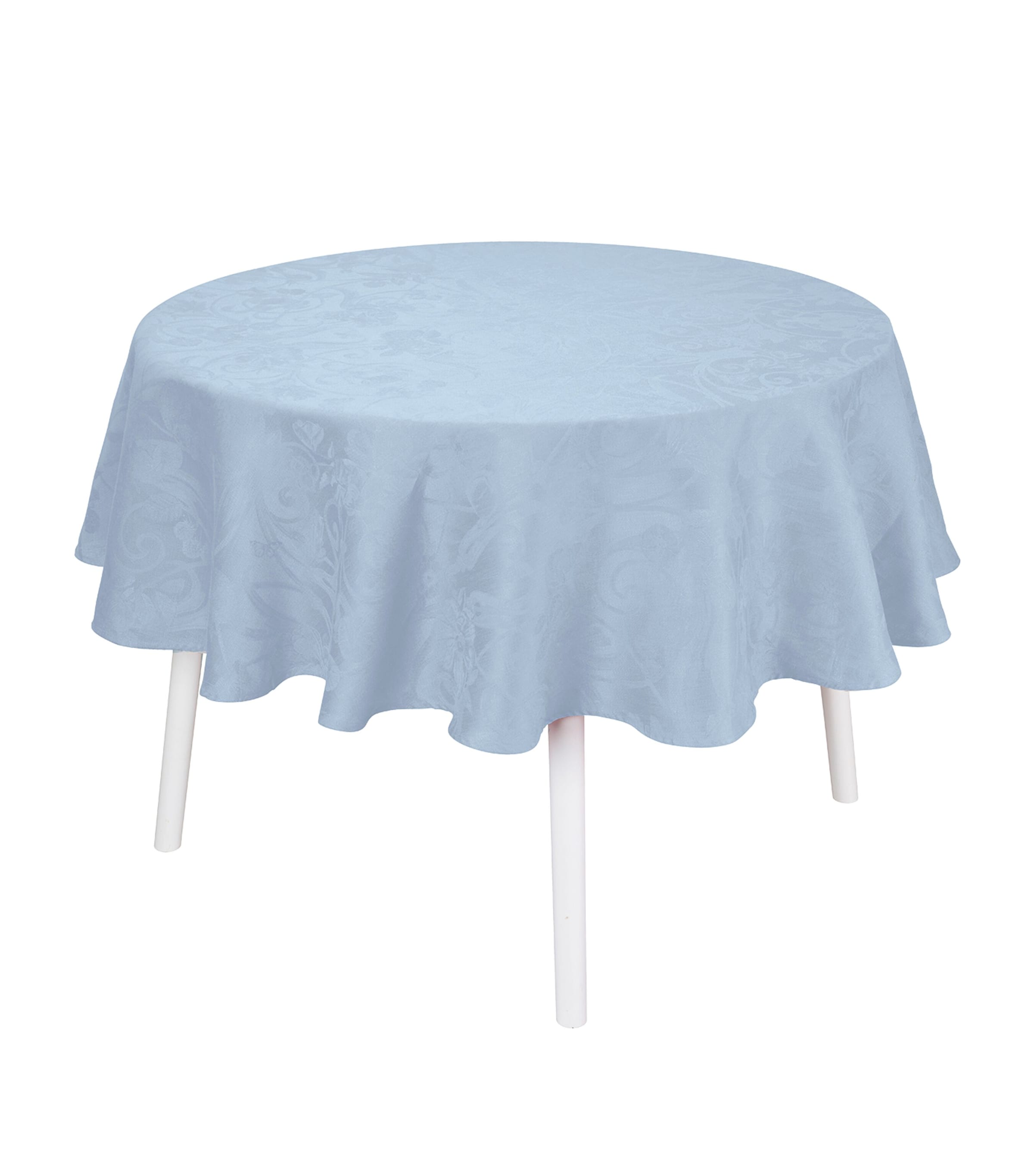 Le Jacquard Français Linen Damask Tivoli Round Tablecloth (240cm) Blue Image 1