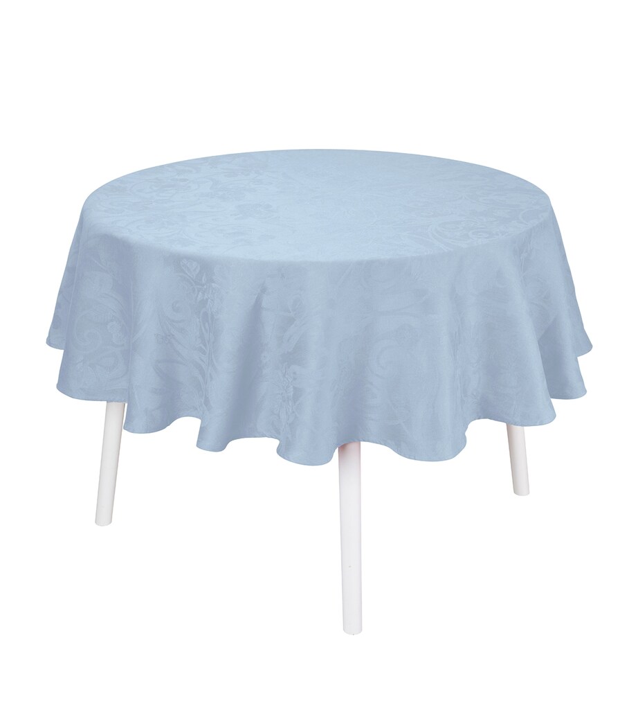 Le Jacquard Français Linen Damask Tivoli Round Tablecloth (240cm) Blue Image 1
