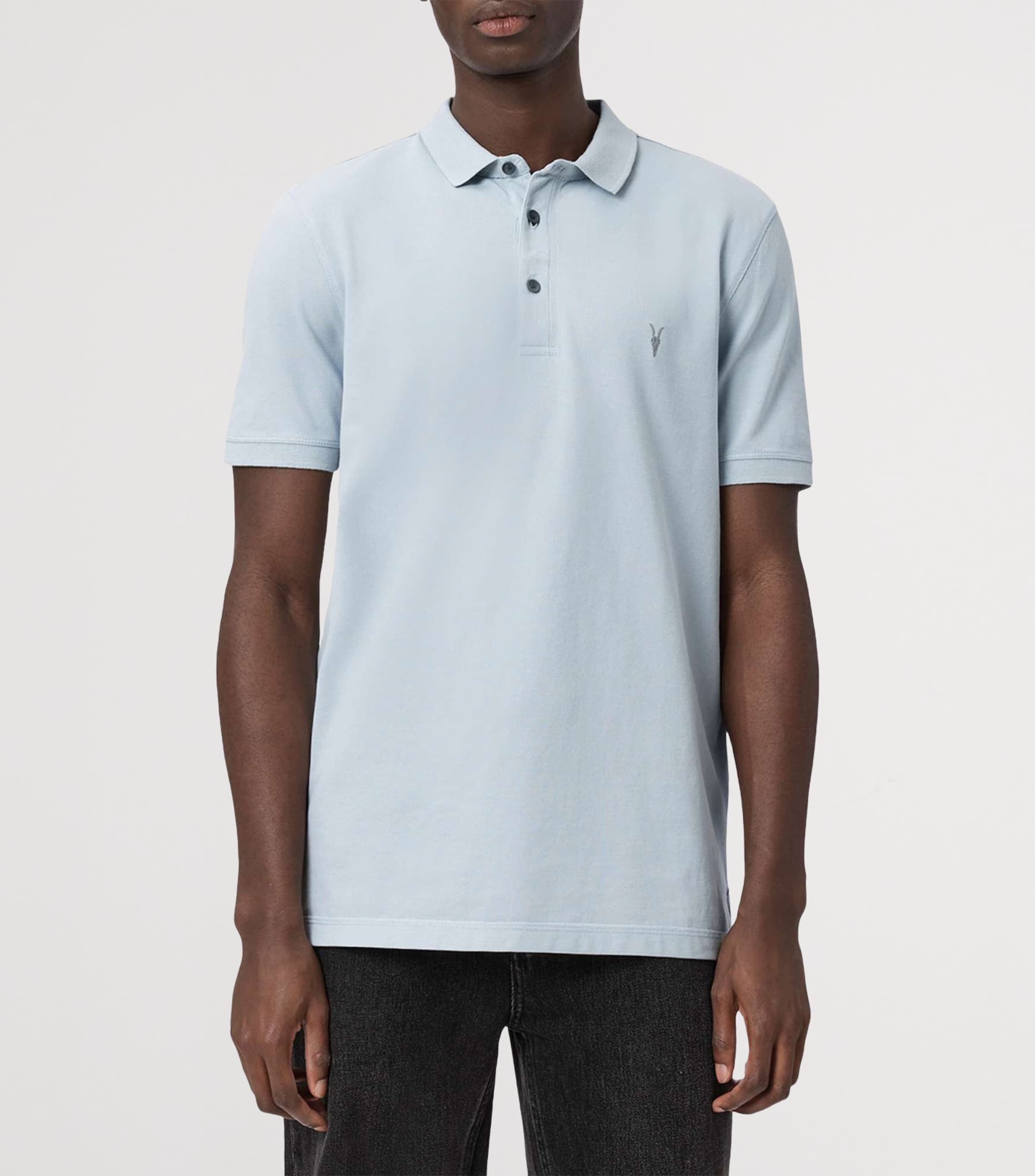 AllSaints Mens Organic Cotton Reform Polo Shirt Misty Blue Image 3