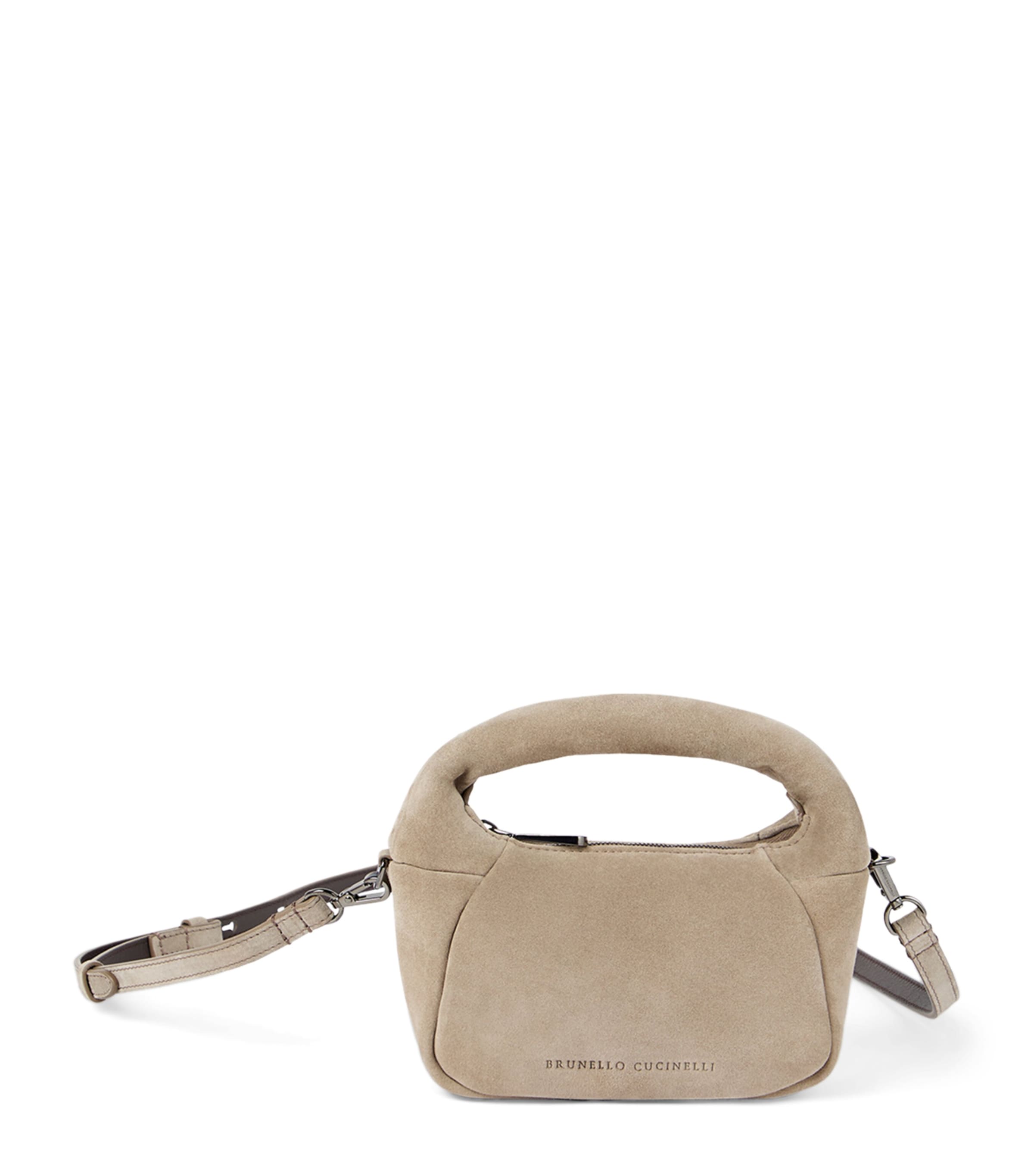 Brunello Cucinelli Mini Suede Bc Duo Shoulder Bag In Brown